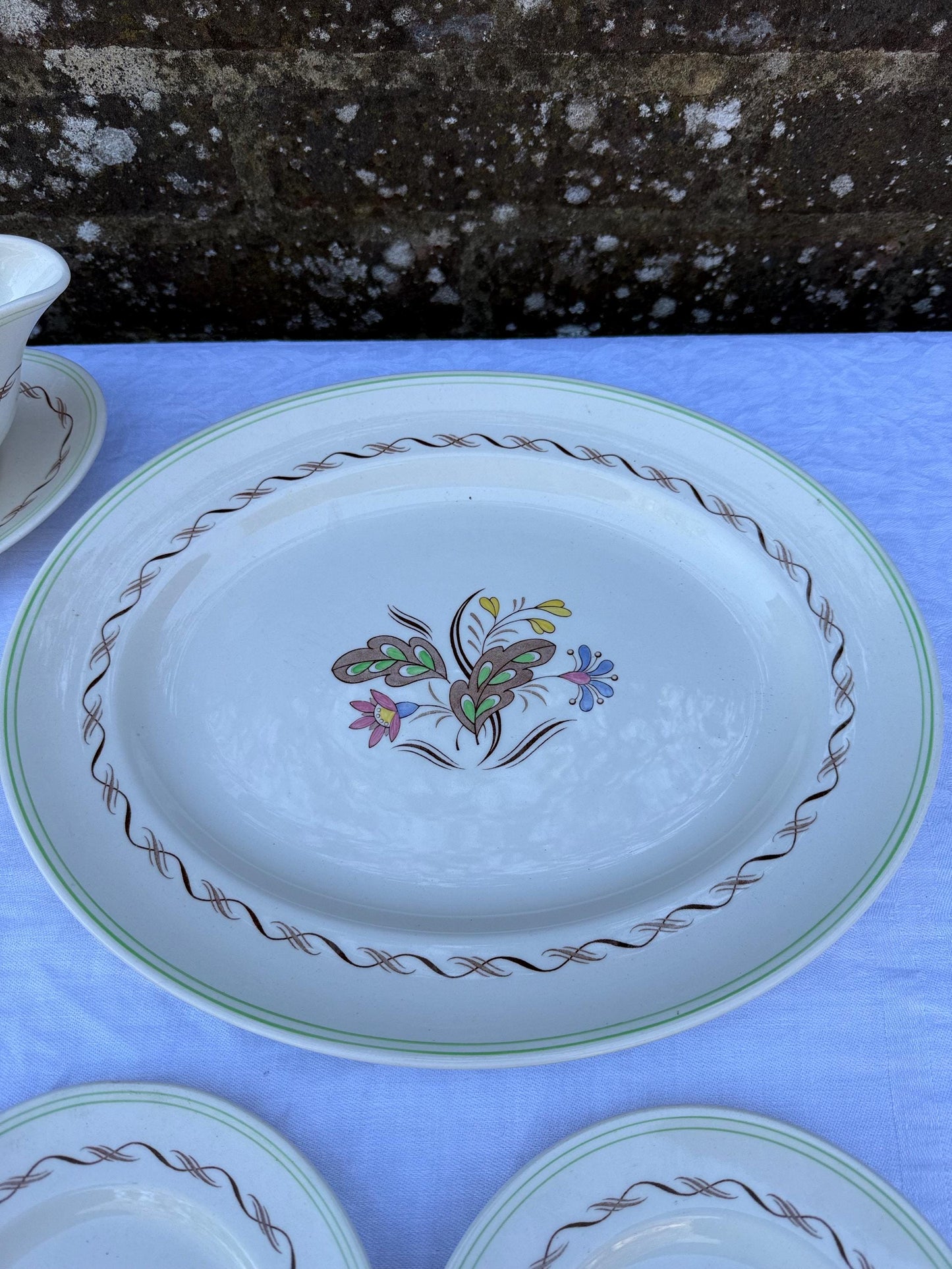 1950s Royal Doulton Woodland dinner service - 26 pieces - mid century floral tableware, English china dinner service, D 6338