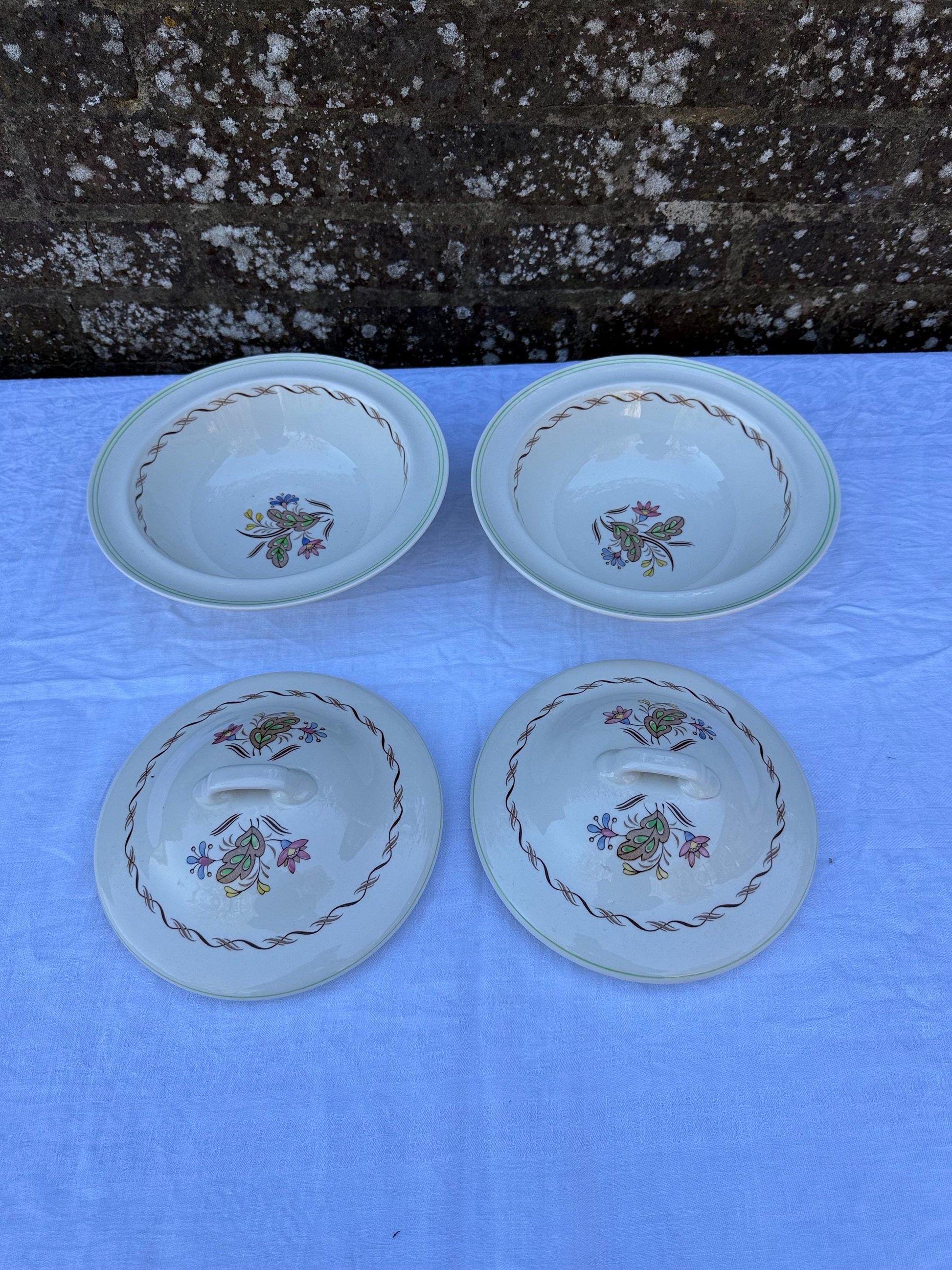 1950s Royal Doulton Woodland dinner service - 26 pieces - mid century floral tableware, English china dinner service, D 6338