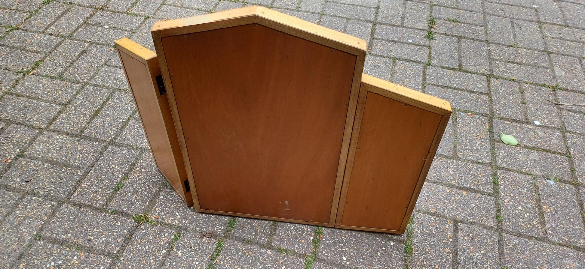 Vintage 80s Faux Bamboo Folding Vanity Mirror – Triple Bevelled Dressing Table Mirror with Adjustable Panels
