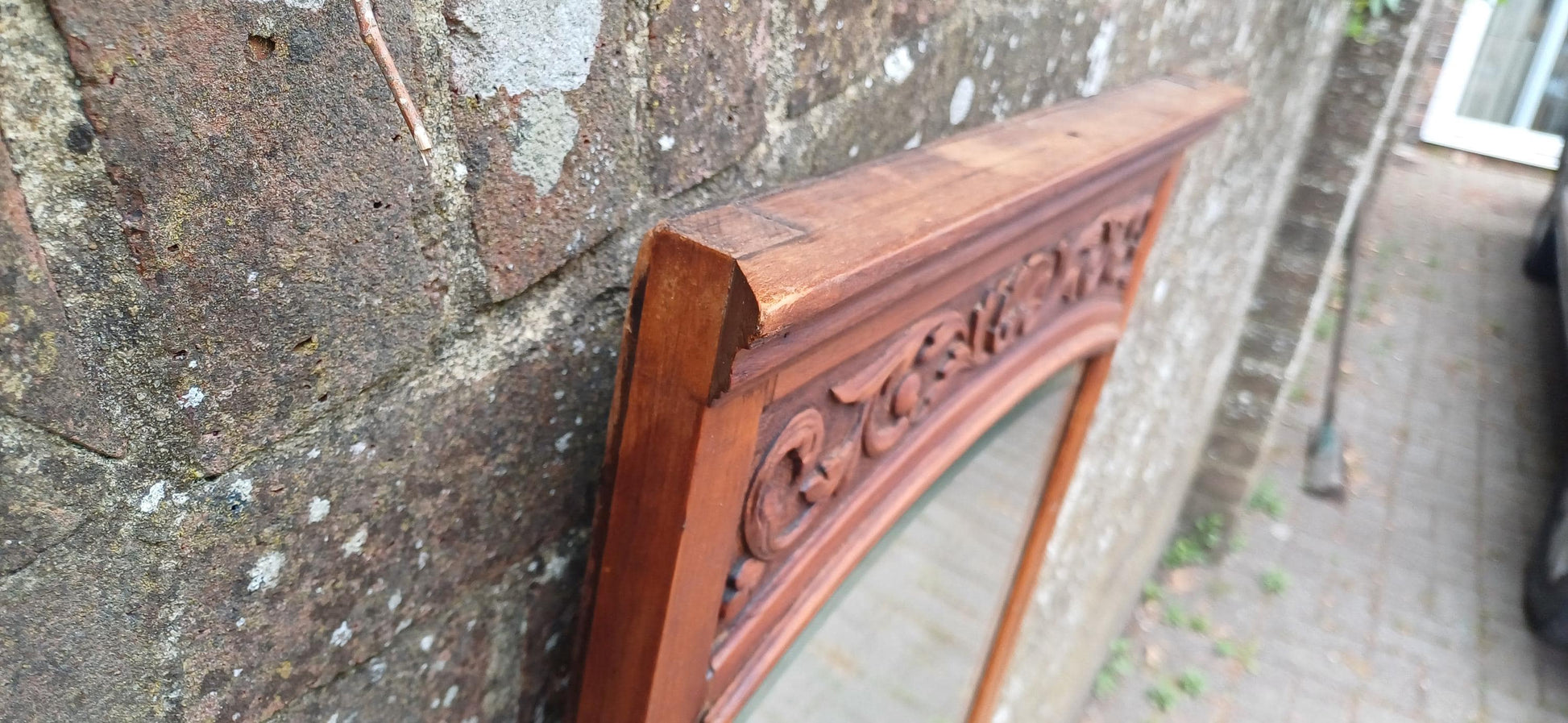 Vintage Early 20th Century Satinwood Wall Mirror with Ornate Carved Frame – Converted Dressing Table Mirror, Unique Antique Decor
