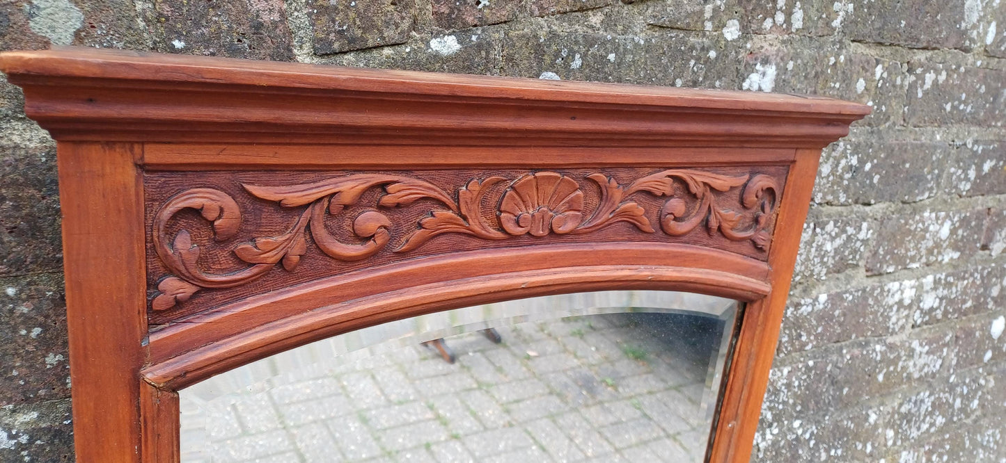 Vintage Early 20th Century Satinwood Wall Mirror with Ornate Carved Frame – Converted Dressing Table Mirror, Unique Antique Decor