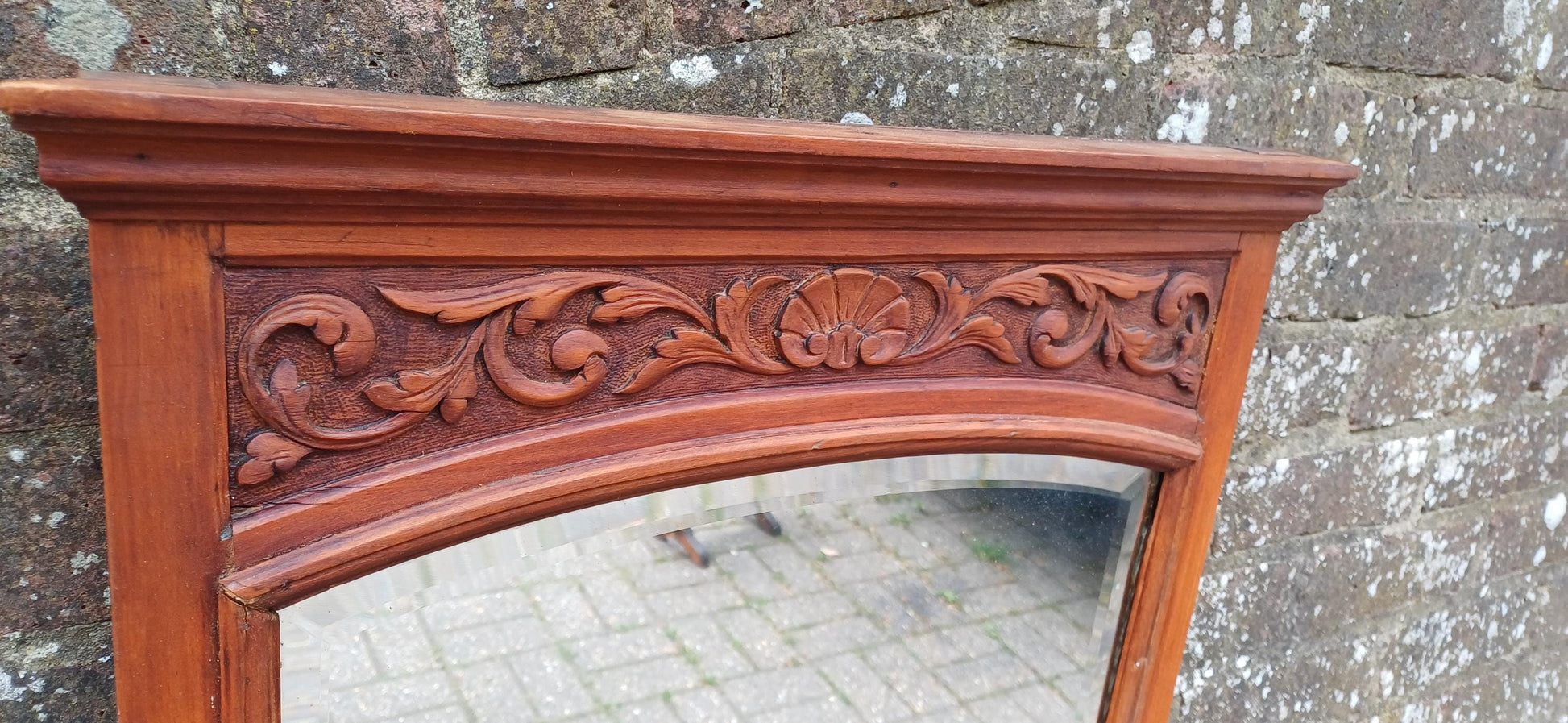 Vintage Early 20th Century Satinwood Wall Mirror with Ornate Carved Frame – Converted Dressing Table Mirror, Unique Antique Decor