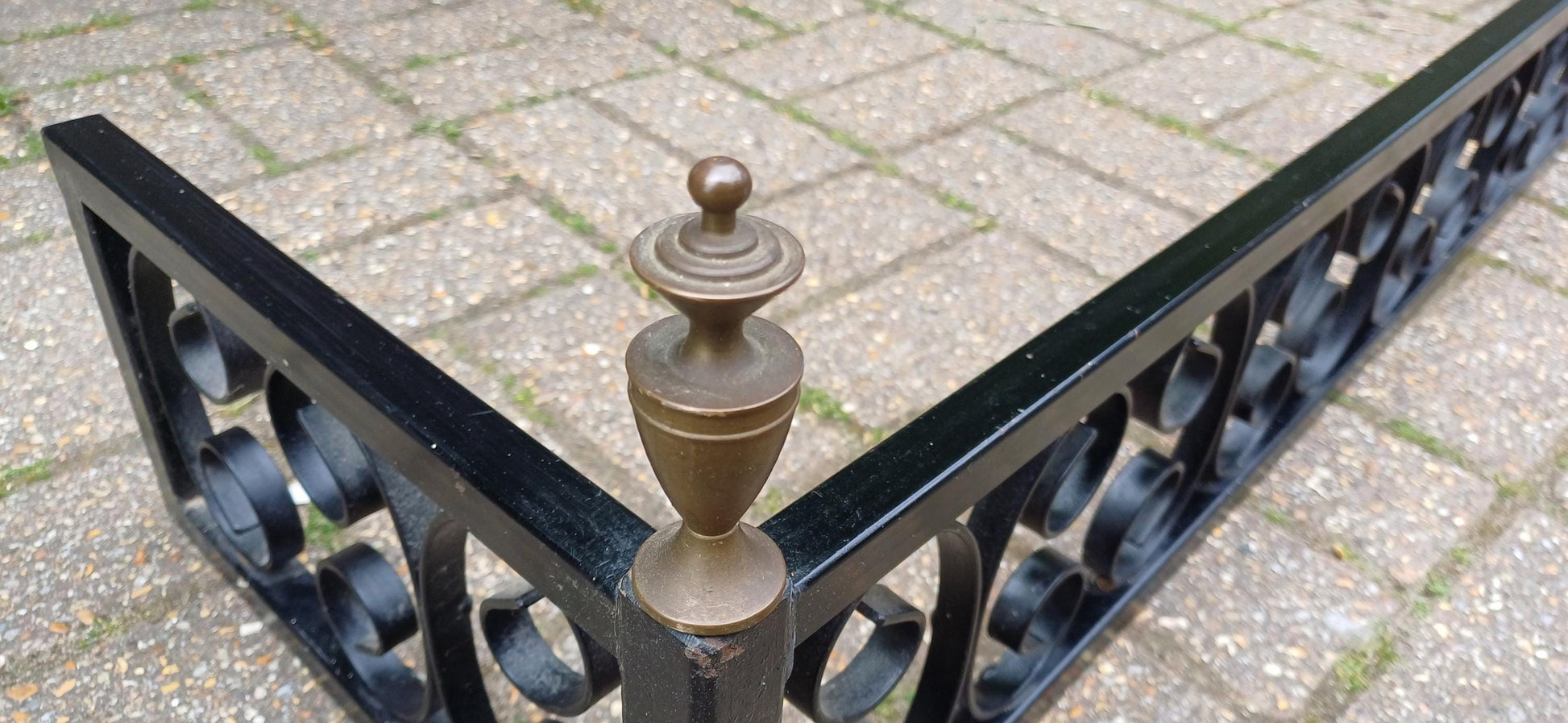 Vintage Wrought Iron Fire Guard with Brass Finials Ornate Scroll Design Fender, Georgian Style Fender Fireplace