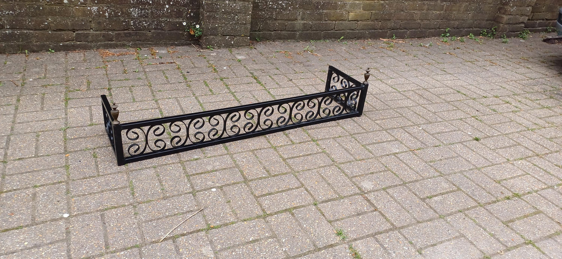 Vintage Wrought Iron Fire Guard with Brass Finials Ornate Scroll Design Fender, Georgian Style Fender Fireplace