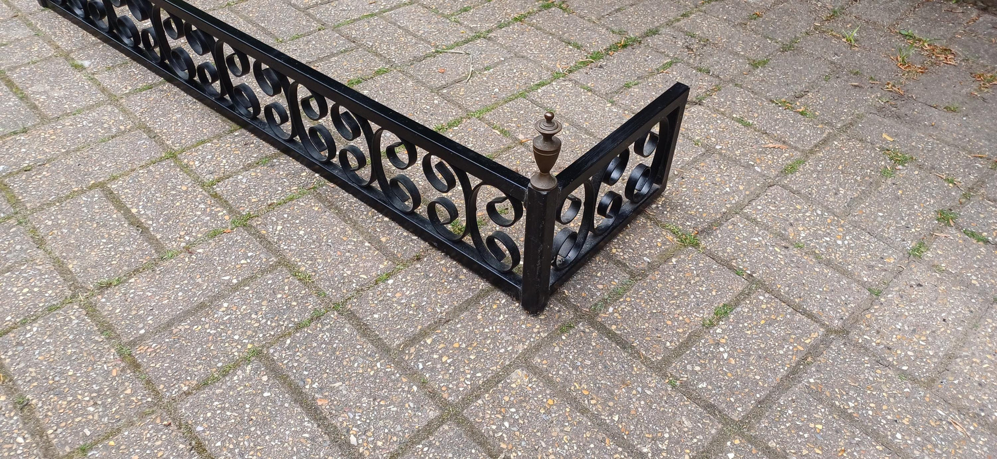 Vintage Wrought Iron Fire Guard with Brass Finials Ornate Scroll Design Fender, Georgian Style Fender Fireplace