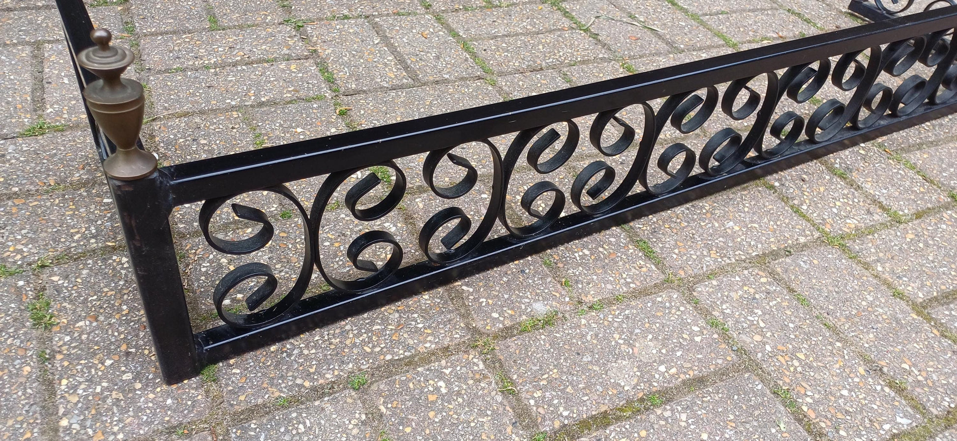 Vintage Wrought Iron Fire Guard with Brass Finials Ornate Scroll Design Fender, Georgian Style Fender Fireplace