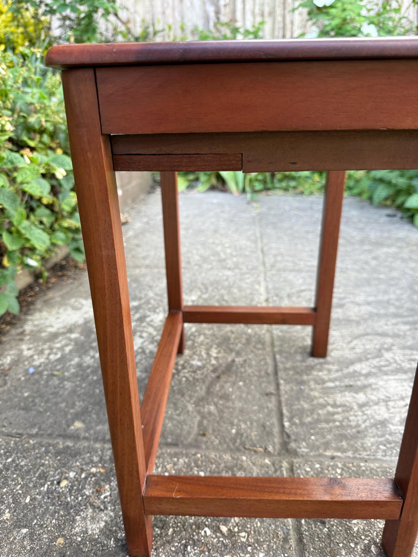 Delightful hand carved vintage 1950s occasional table with secret storage compartment; small side table, plant stand, mid century table