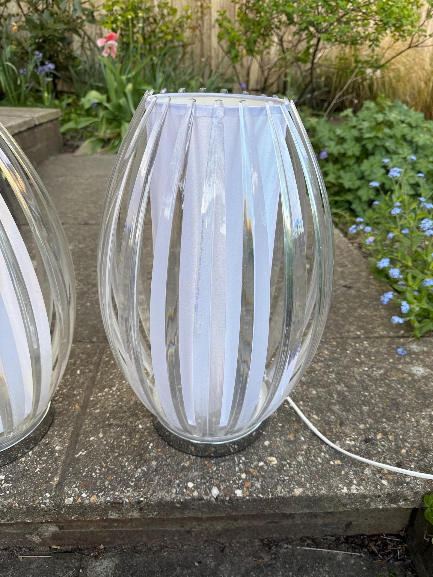 Standout Cage / Lantern Vintage Table Lamps - Pair of large oval Scandi style, table lamps - working PAT tested