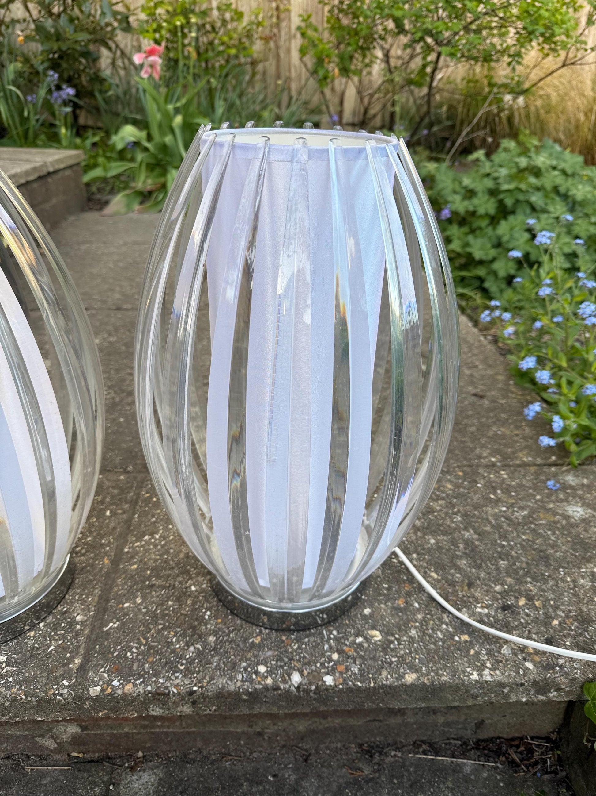 Standout Cage / Lantern Vintage Table Lamps - Pair of large oval Scandi style, table lamps - working PAT tested