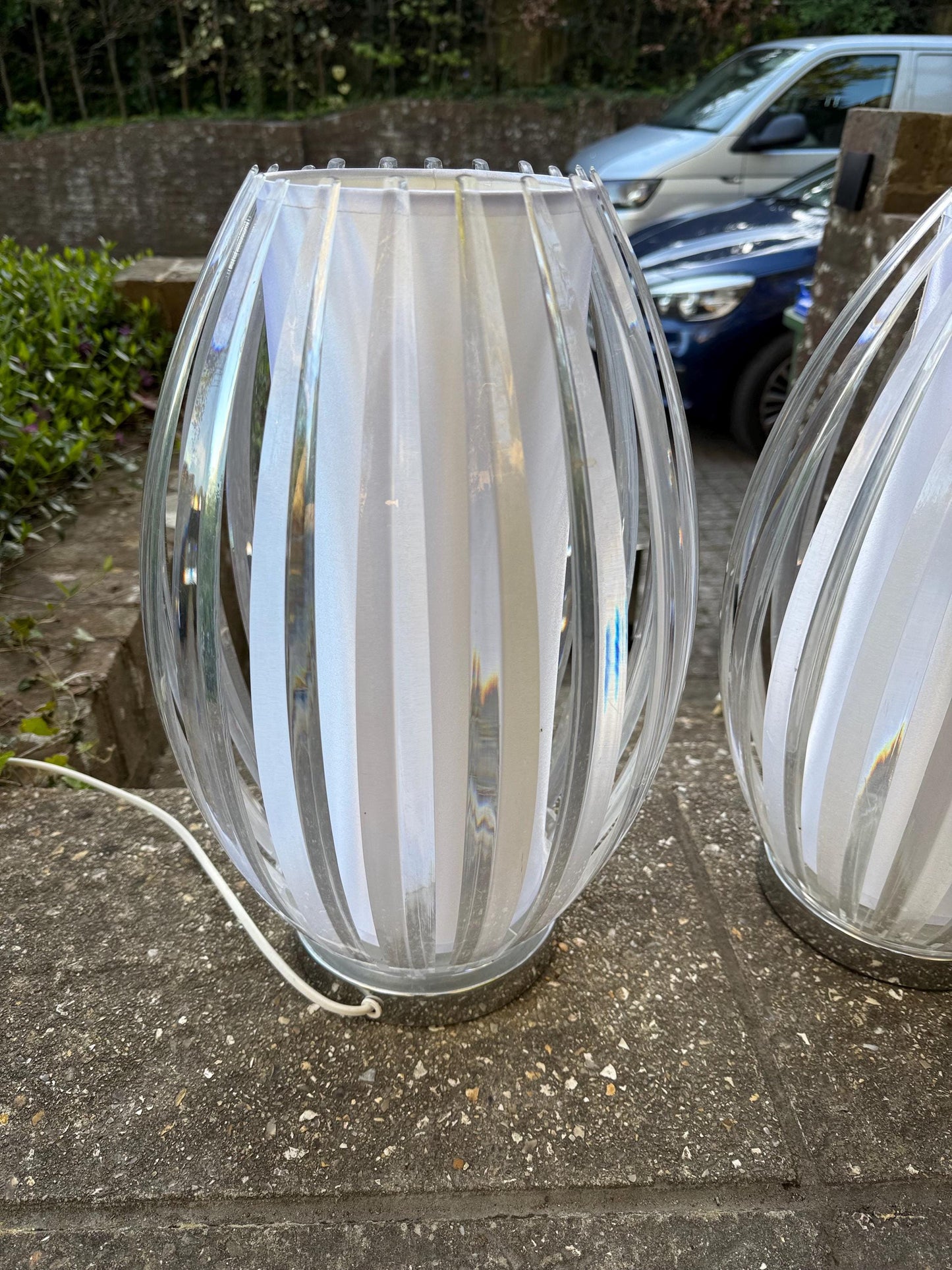 Standout Cage / Lantern Vintage Table Lamps - Pair of large oval Scandi style, table lamps - working PAT tested