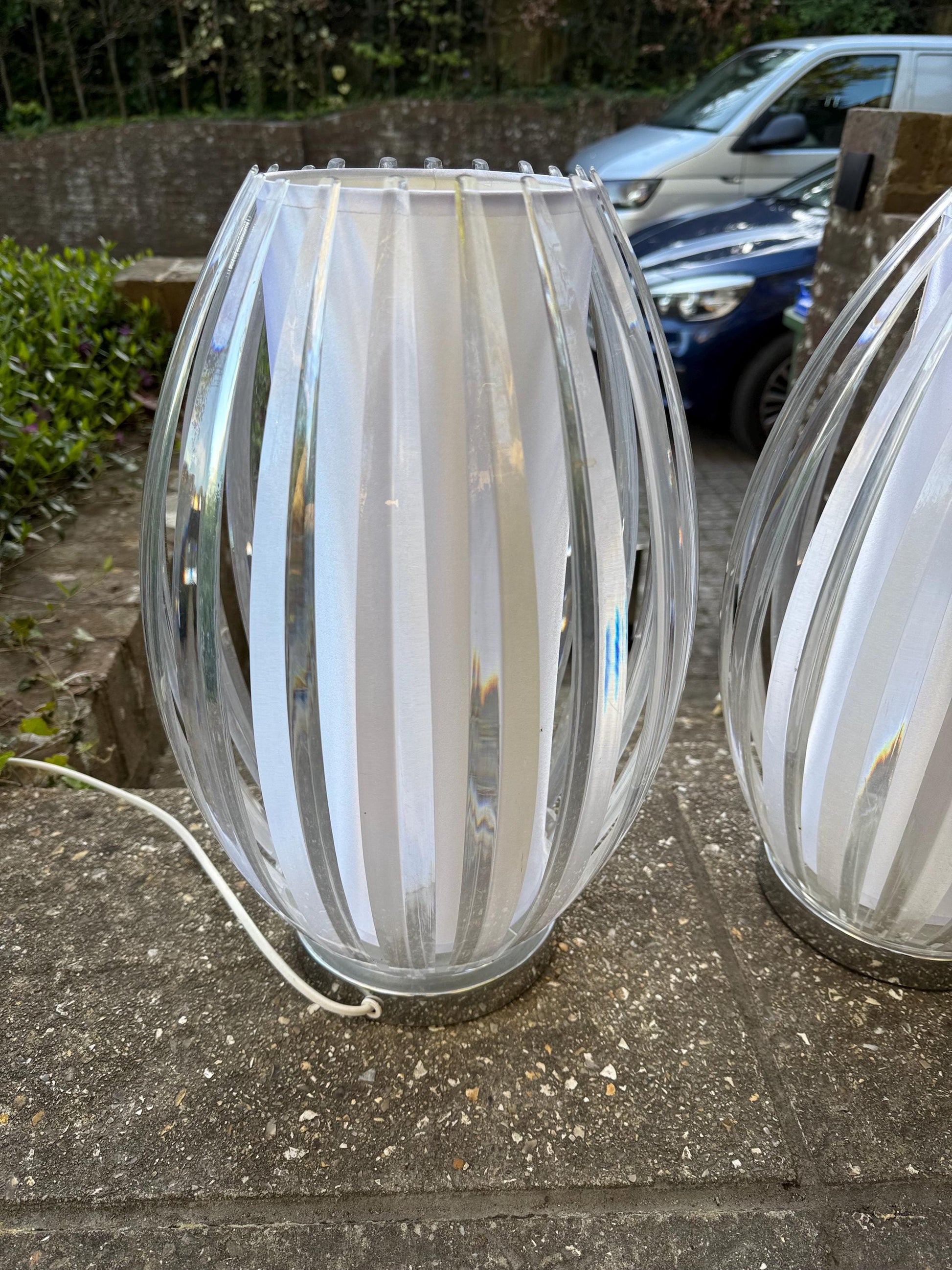 Standout Cage / Lantern Vintage Table Lamps - Pair of large oval Scandi style, table lamps - working PAT tested