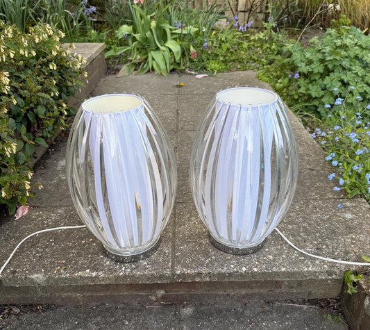 Standout Cage / Lantern Vintage Table Lamps - Pair of large oval Scandi style, table lamps - working PAT tested