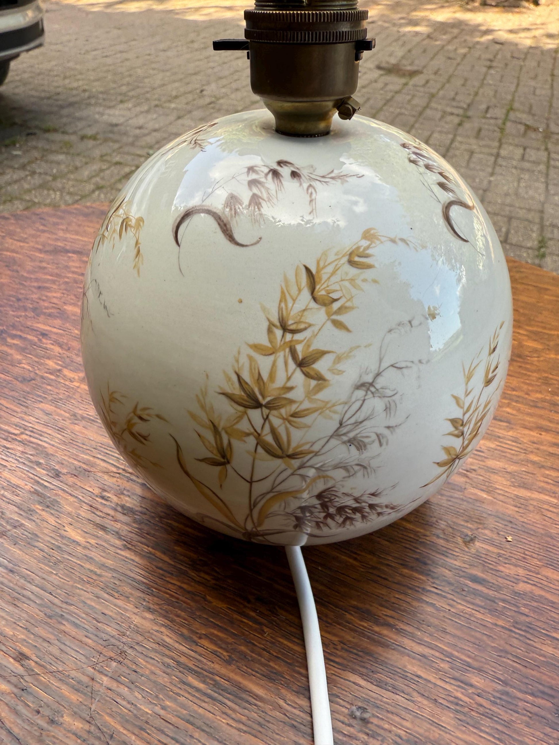 Vintage Ceramic Globe Lamp Base, Hand-Painted Botanical Table Lamp, Edwardian Style Retro Floral Motif, Vintage Lighting PAT TESTED