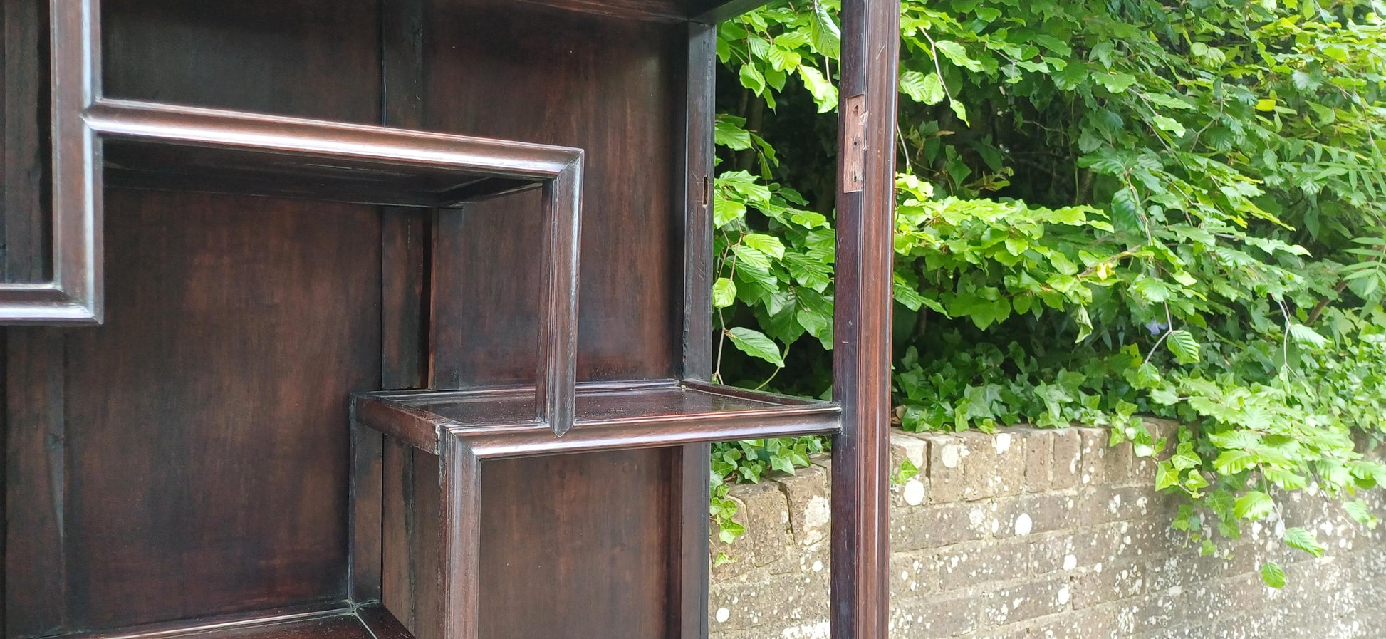 Victorian Hardwood Display Cabinet – Ornate Oriental Style Step Shelves & Carved Base, Late 19th Century Zig Zag Shelves FREE HAND Delivery
