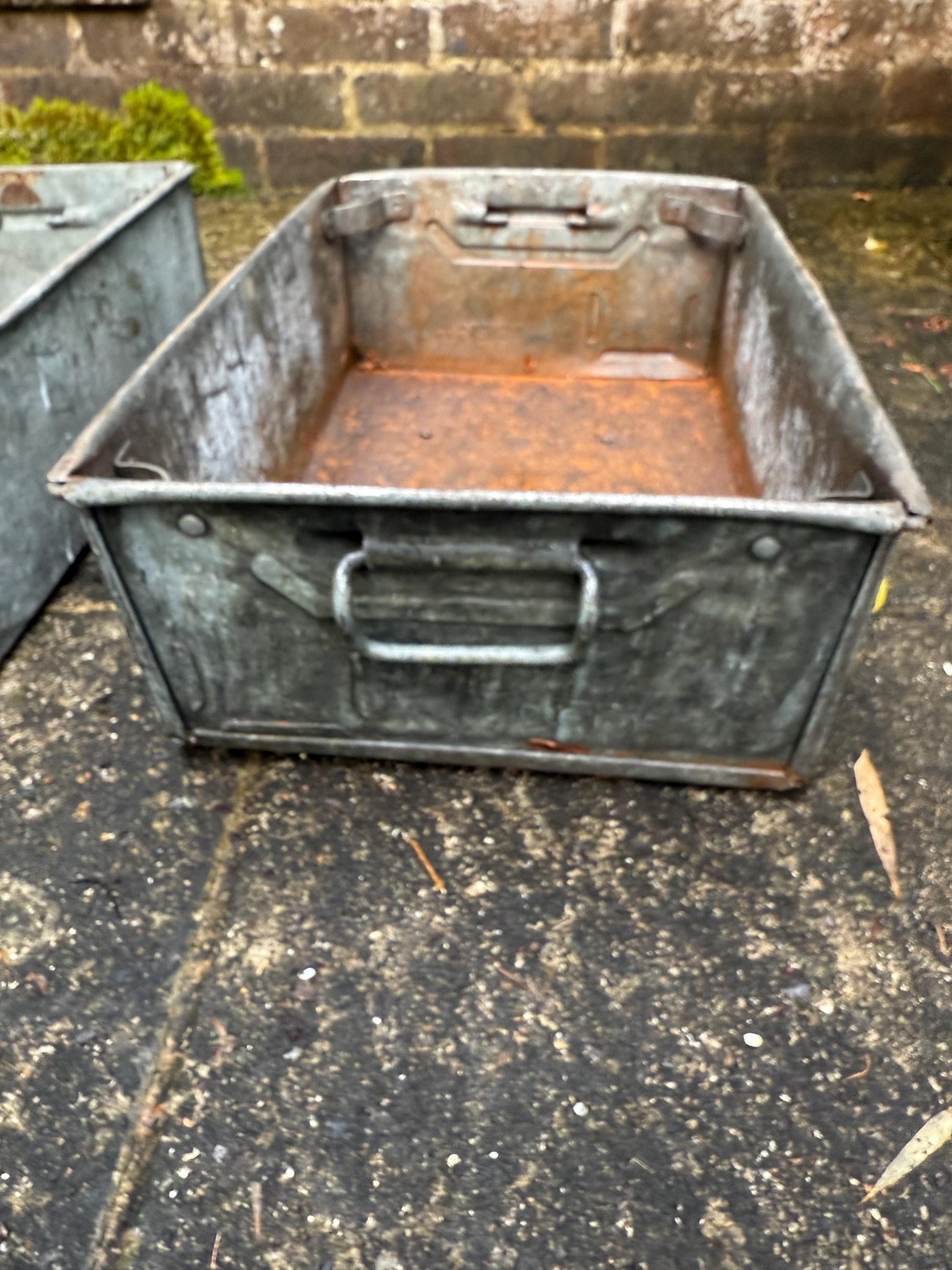 Pair of Industrial Galvanised Metal Storage Crates or Rustic Metal Planters - perfect for outdoors, patio, conservatory, kitchen 1