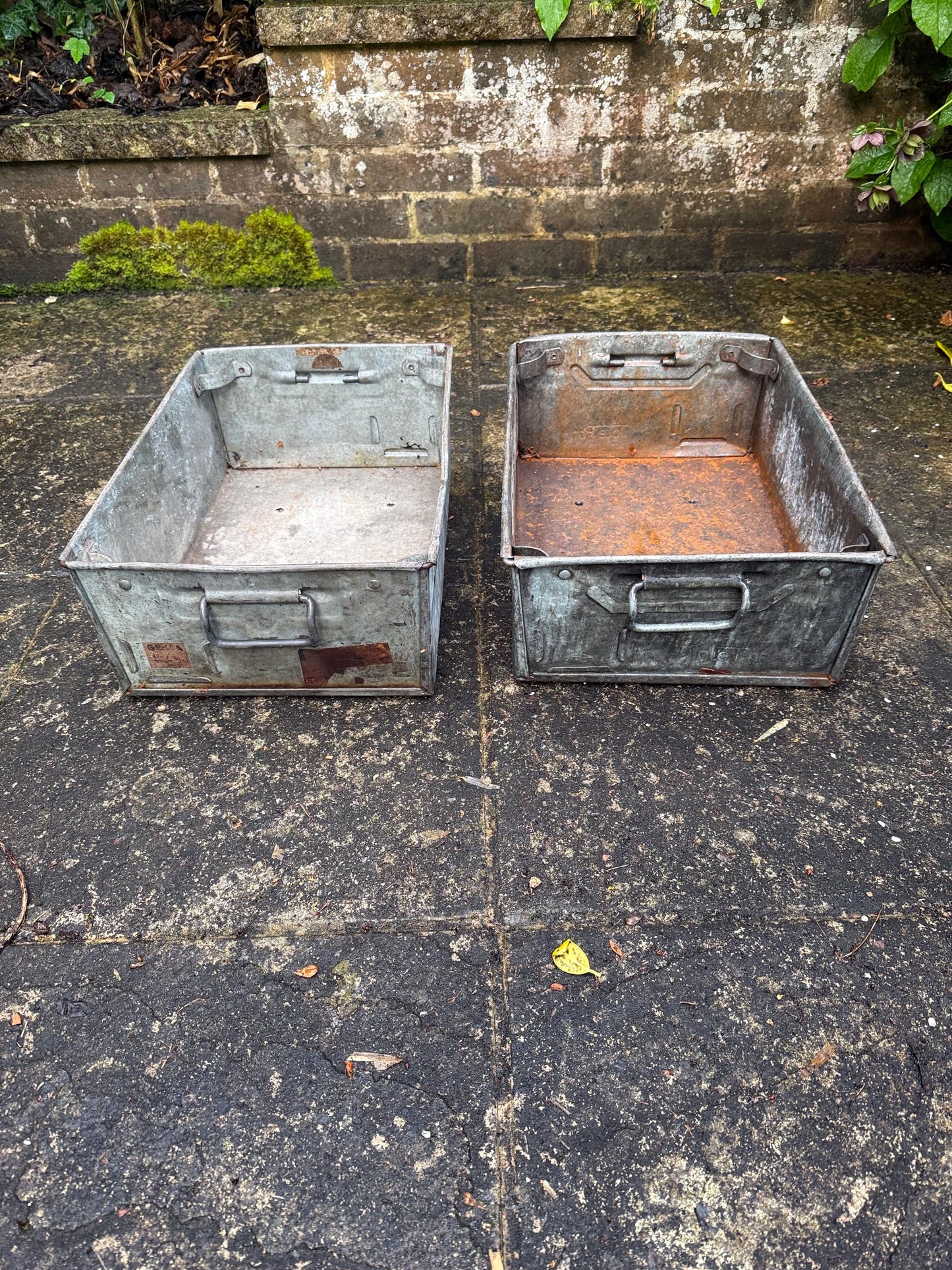 Pair of Industrial Galvanised Metal Storage Crates or Rustic Metal Planters - perfect for outdoors, patio, conservatory, kitchen 1