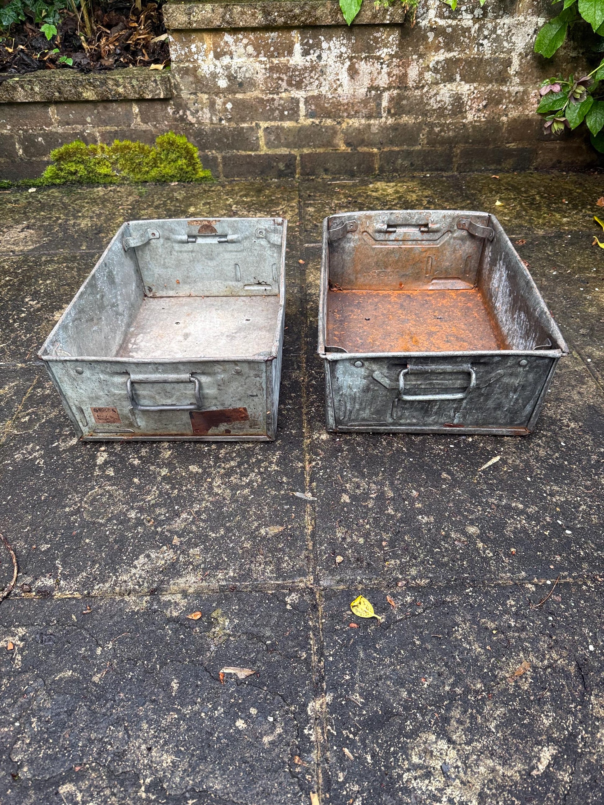 Pair of Industrial Galvanised Metal Storage Crates or Rustic Metal Planters - perfect for outdoors, patio, conservatory, kitchen 1