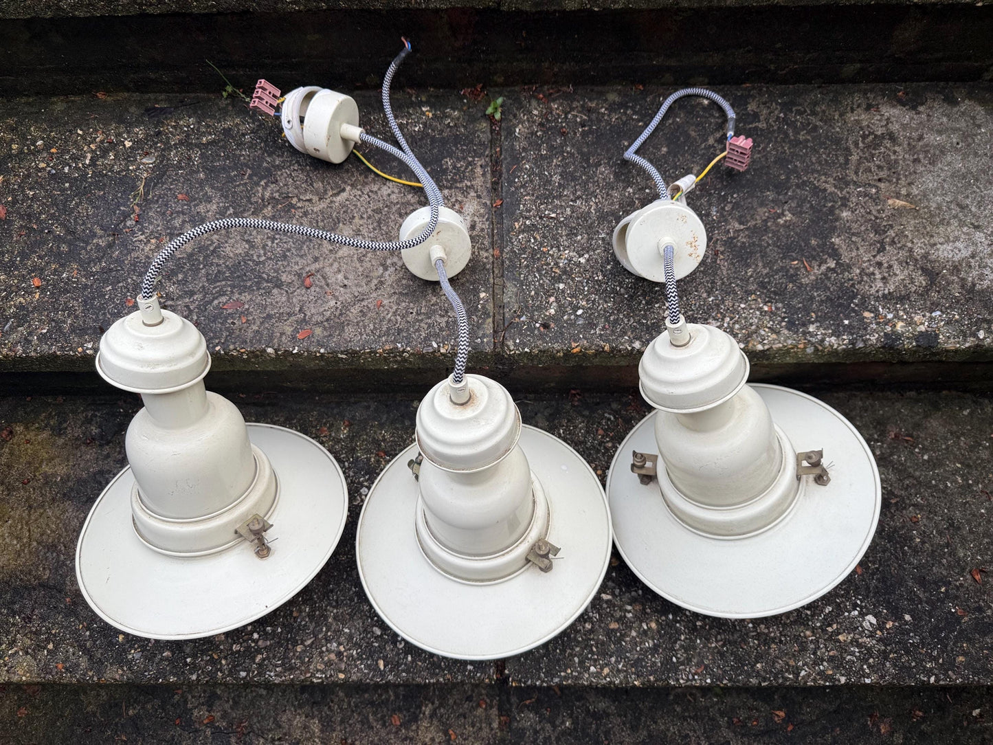 Vintage Industrial Pendant Lights, 3 enamel industrial reproduction lights