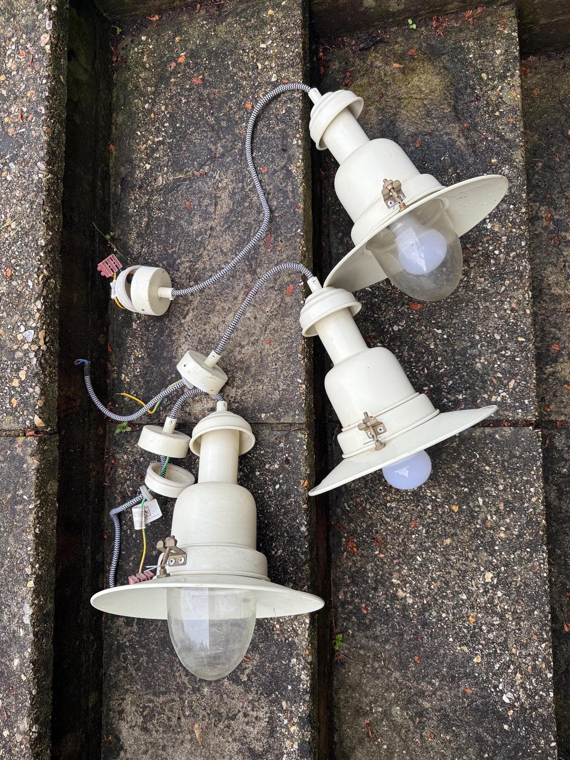 Vintage Industrial Pendant Lights, 3 enamel industrial reproduction lights
