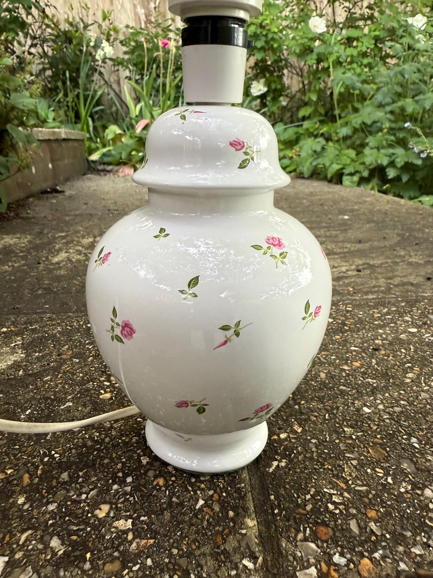 Vintage St Michael Ceramic Table Lamp with Pink Rosebud pattern, 1970s lamp, cottage and country style, working