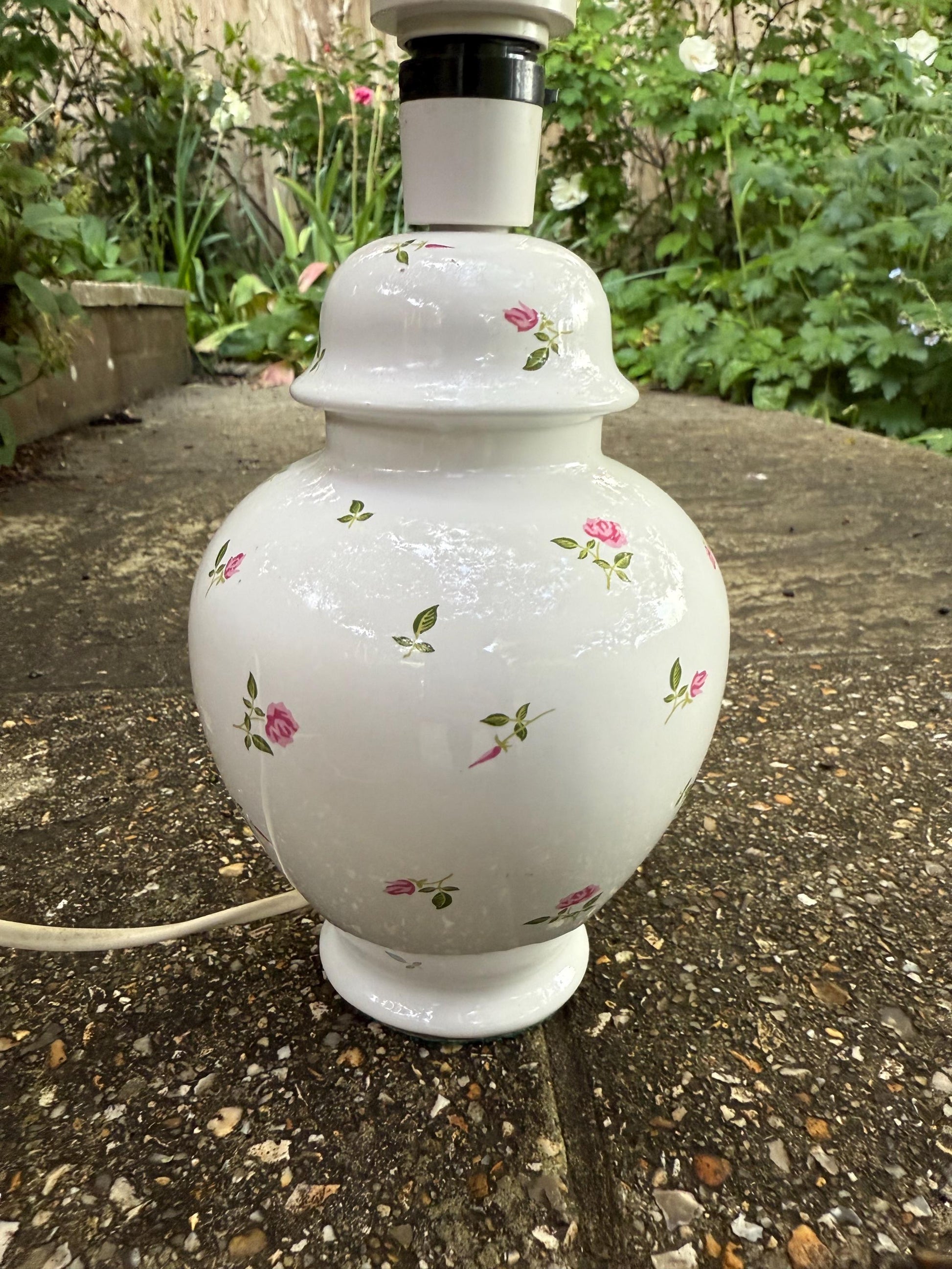 Vintage St Michael Ceramic Table Lamp with Pink Rosebud pattern, 1970s lamp, cottage and country style, working