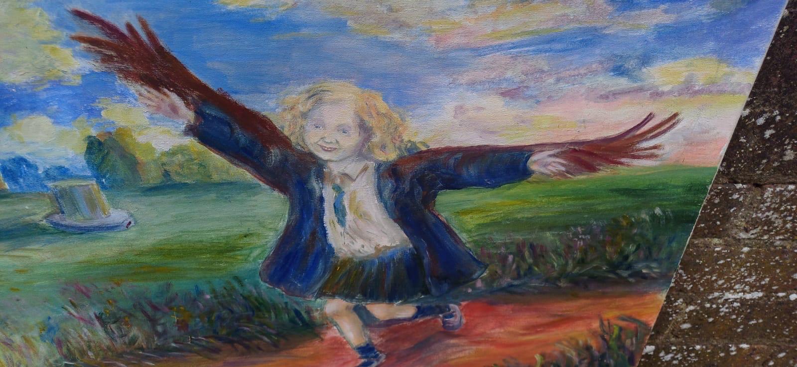 Original Acrylic Painting on Canvas of Joyful Child Running in Nature | Whimsical Icarus-Inspired Art | Impressionist Painting 81 x 59cm