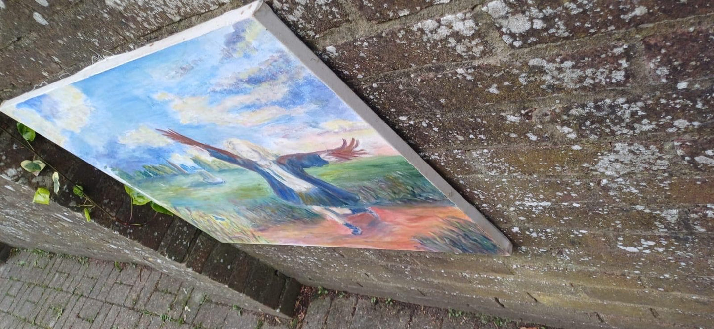 Original Acrylic Painting on Canvas of Joyful Child Running in Nature | Whimsical Icarus-Inspired Art | Impressionist Painting 81 x 59cm
