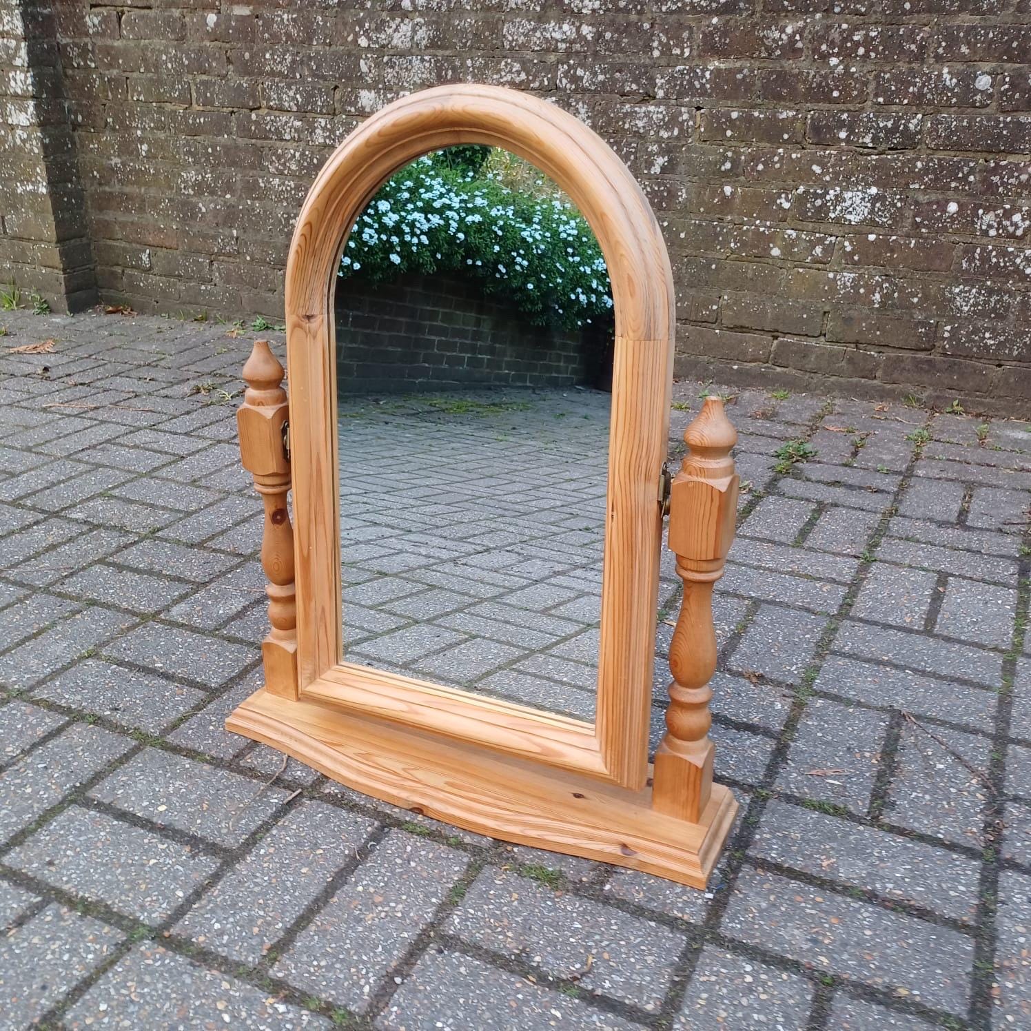 Large vintage pine swing mirror, dressing table mirror, large table mirror, vintage vanity mirror - 63cm tall, 53cm wide