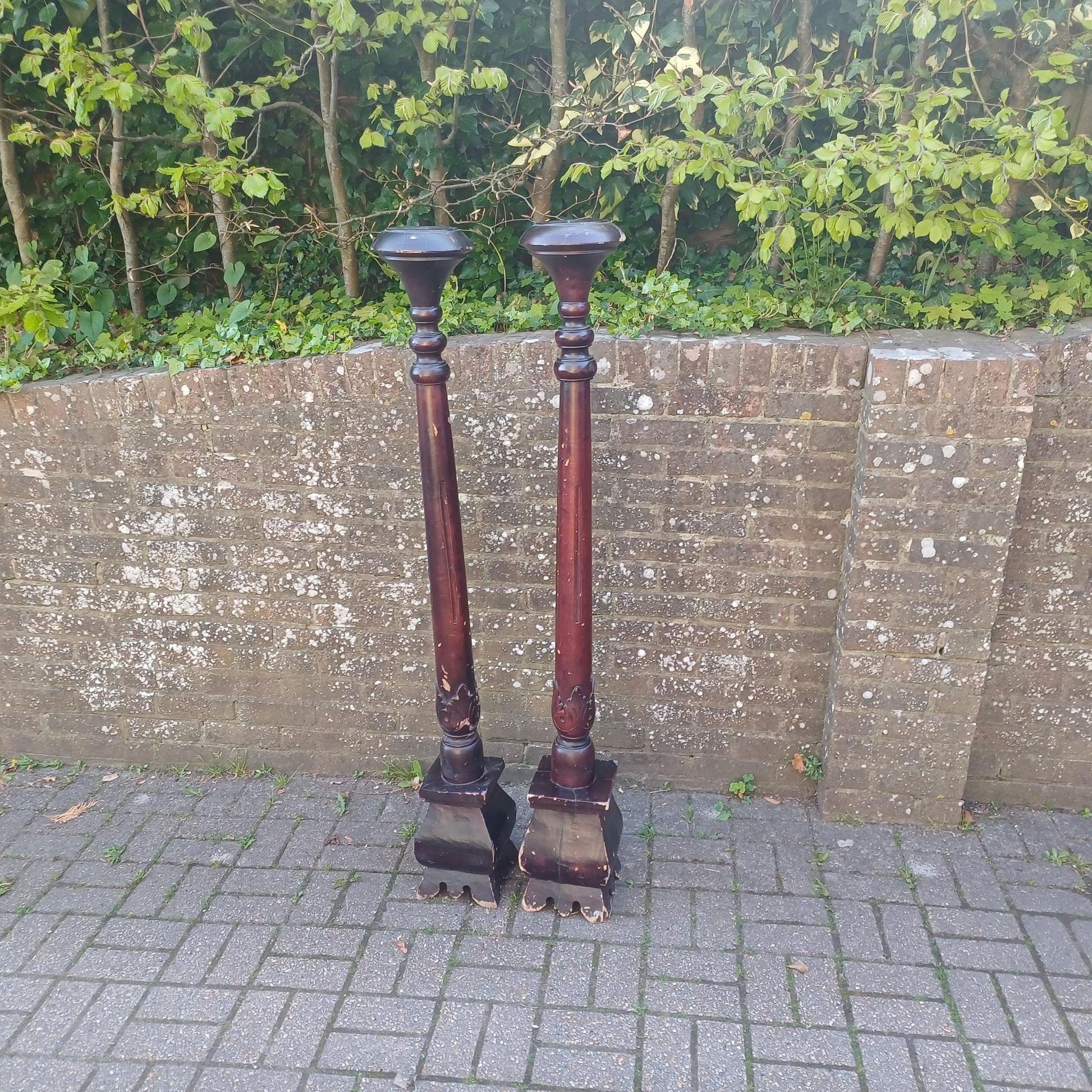 Huge Pair of Colonial Revival Candle Columns with Oriental Lacquer Style Finish Shabby Chic Decor FREE HAND Delivery