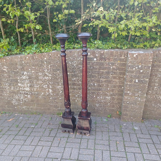 Huge Pair of Colonial Revival Candle Columns with Oriental Lacquer Style Finish Shabby Chic Decor FREE HAND Delivery