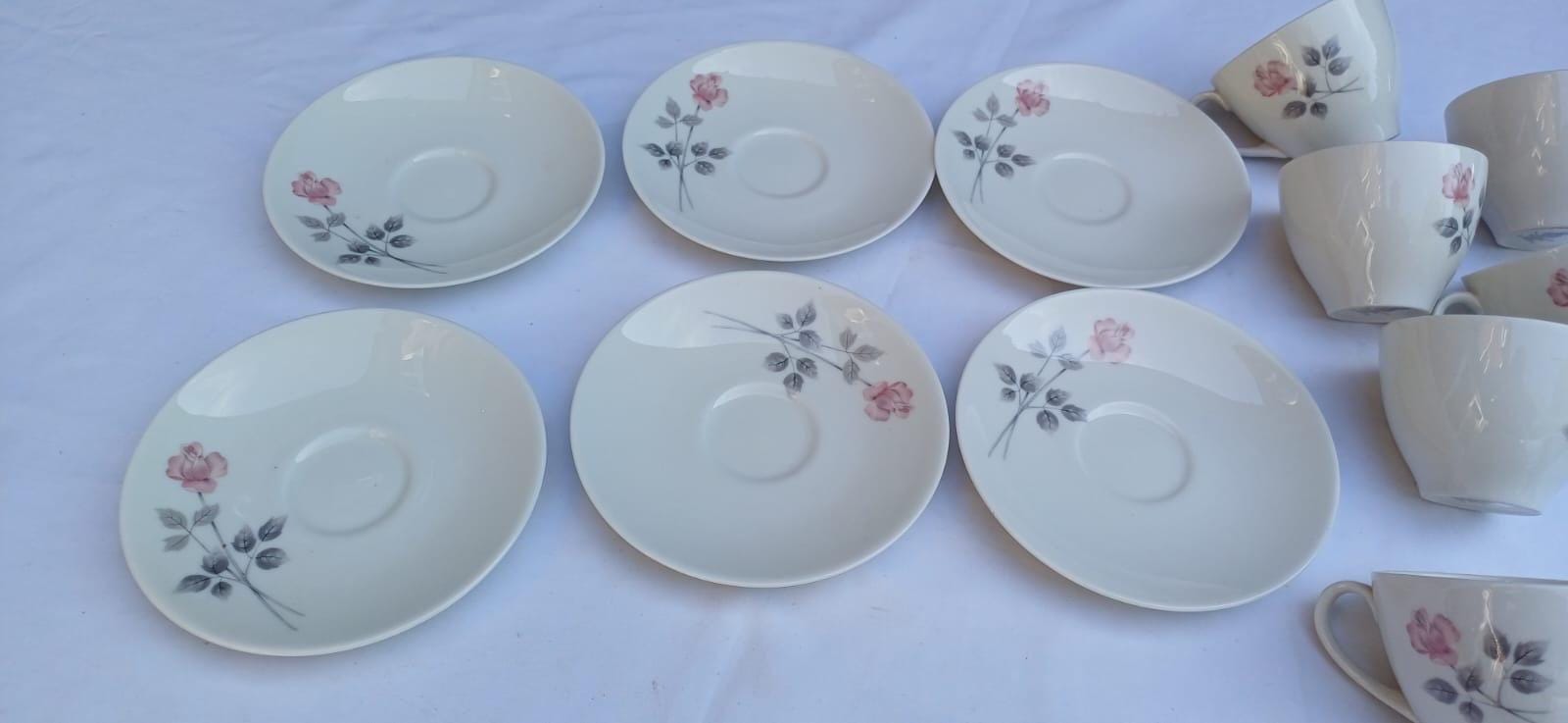 Vintage Royal Doulton "Pillar Rose", Vintage Set of 6 Coffee Cups & Saucers, Delicate English China, coffee set, coffeeware c1970s