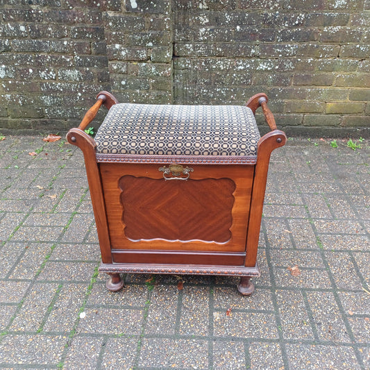 Vintage Edwardian Piano Stool Bench Mahogany Storage Seat Fabric Hallway Bedroom Multi Use Antique Charm