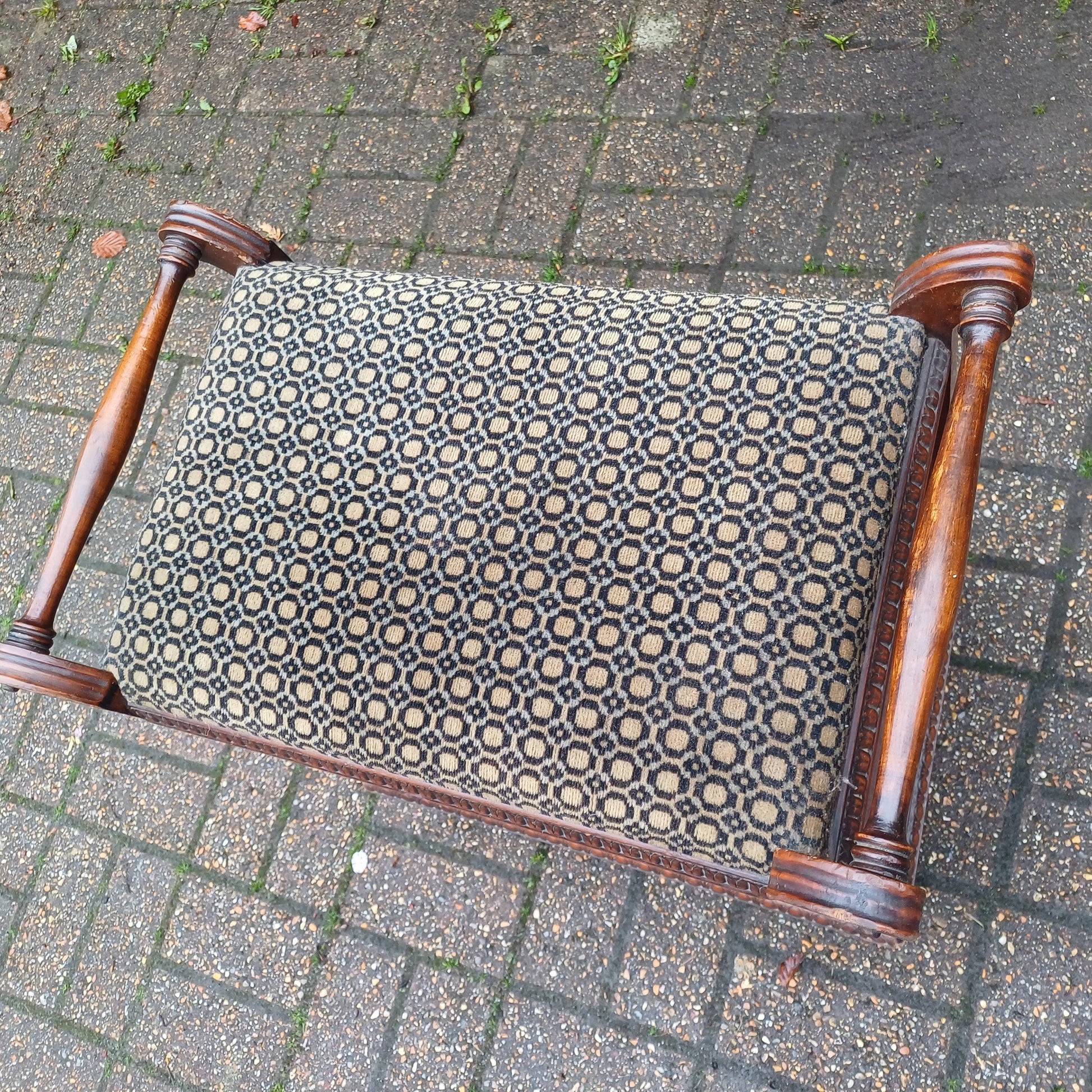 Vintage Edwardian Piano Stool Bench Mahogany Storage Seat Fabric Hallway Bedroom Multi Use Antique Charm