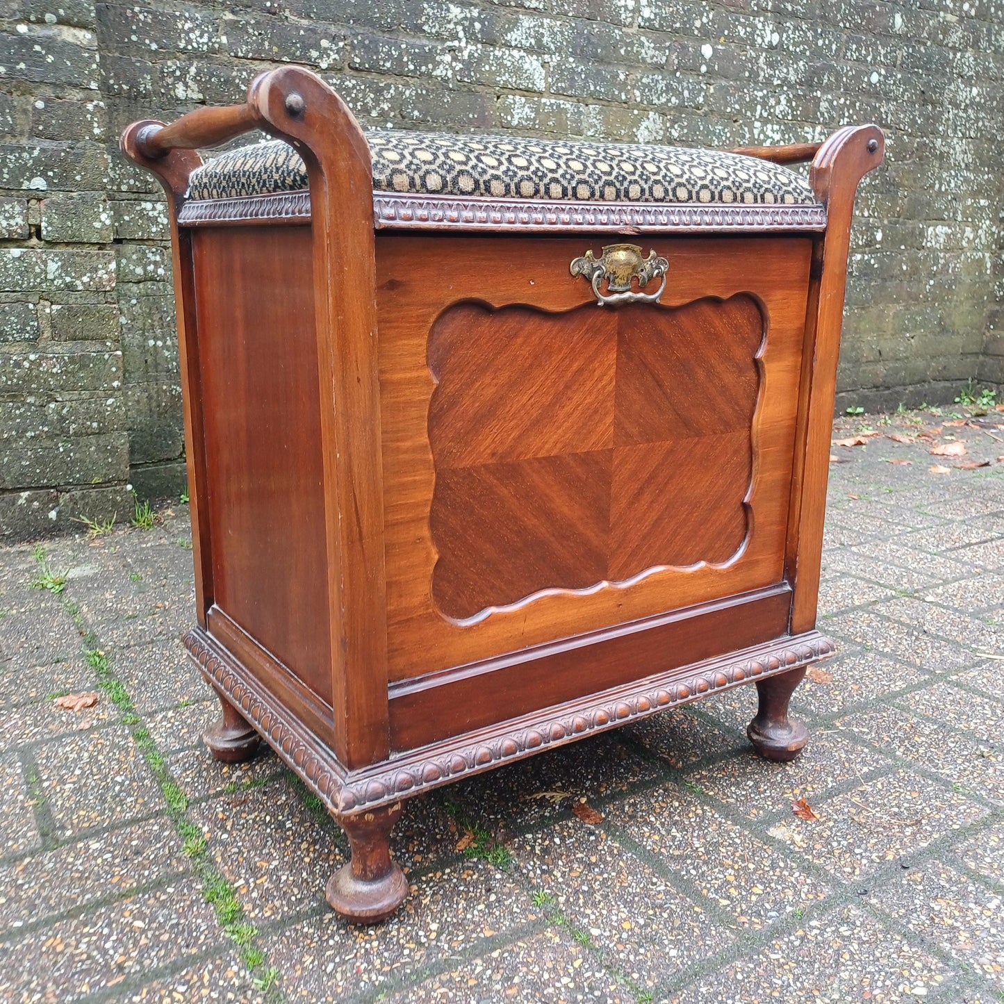 Vintage Edwardian Piano Stool Bench Mahogany Storage Seat Fabric Hallway Bedroom Multi Use Antique Charm