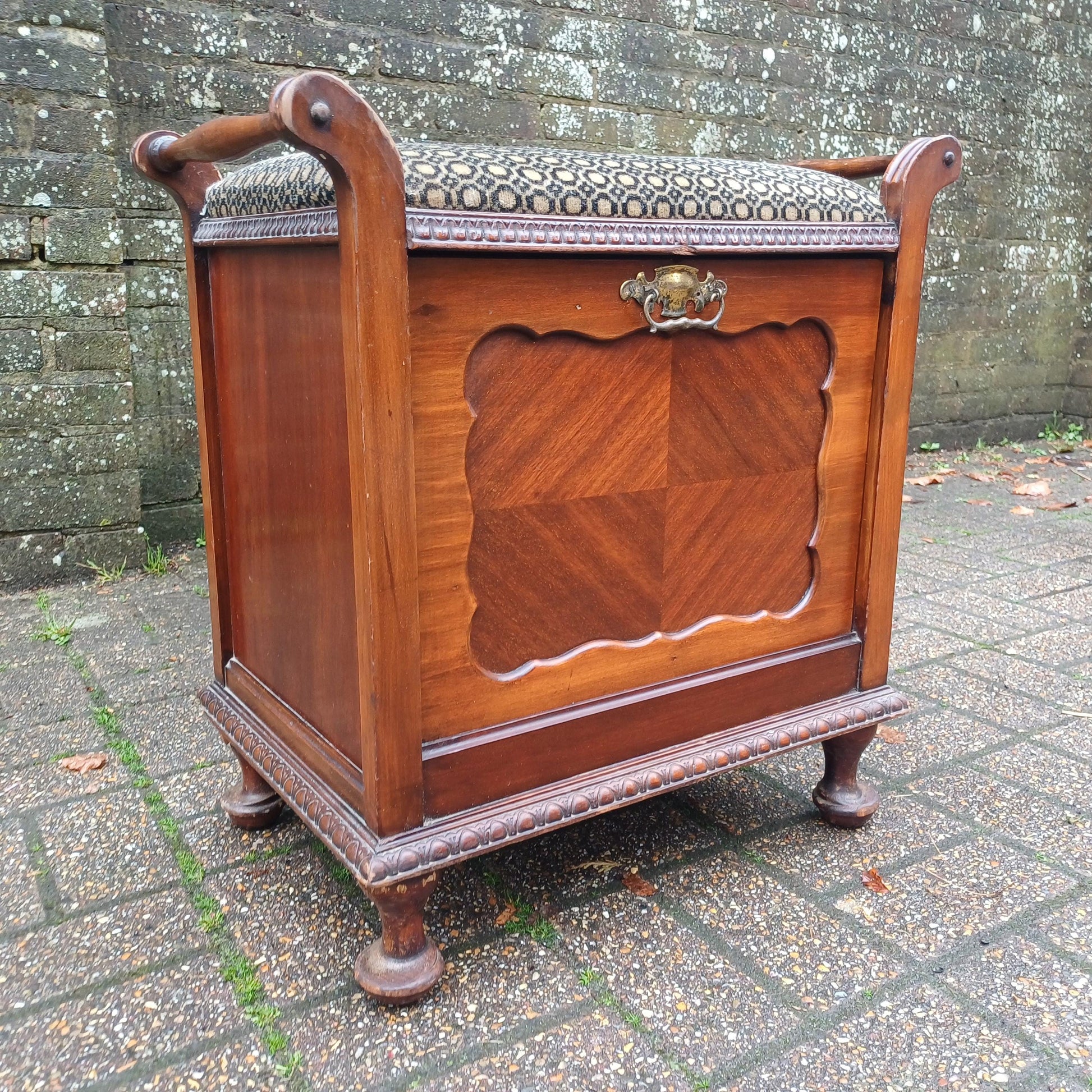 Vintage Edwardian Piano Stool Bench Mahogany Storage Seat Fabric Hallway Bedroom Multi Use Antique Charm
