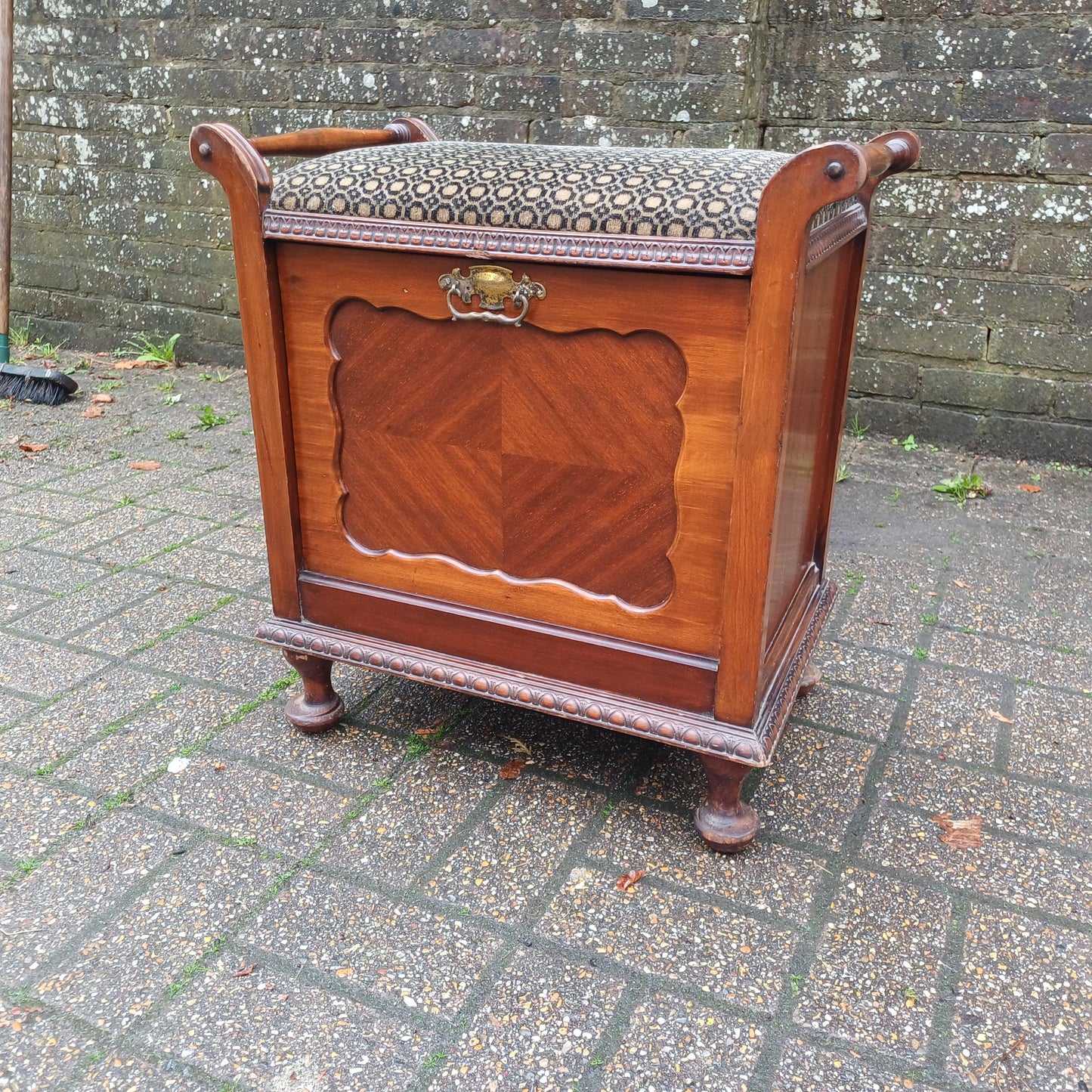 Vintage Edwardian Piano Stool Bench Mahogany Storage Seat Fabric Hallway Bedroom Multi Use Antique Charm