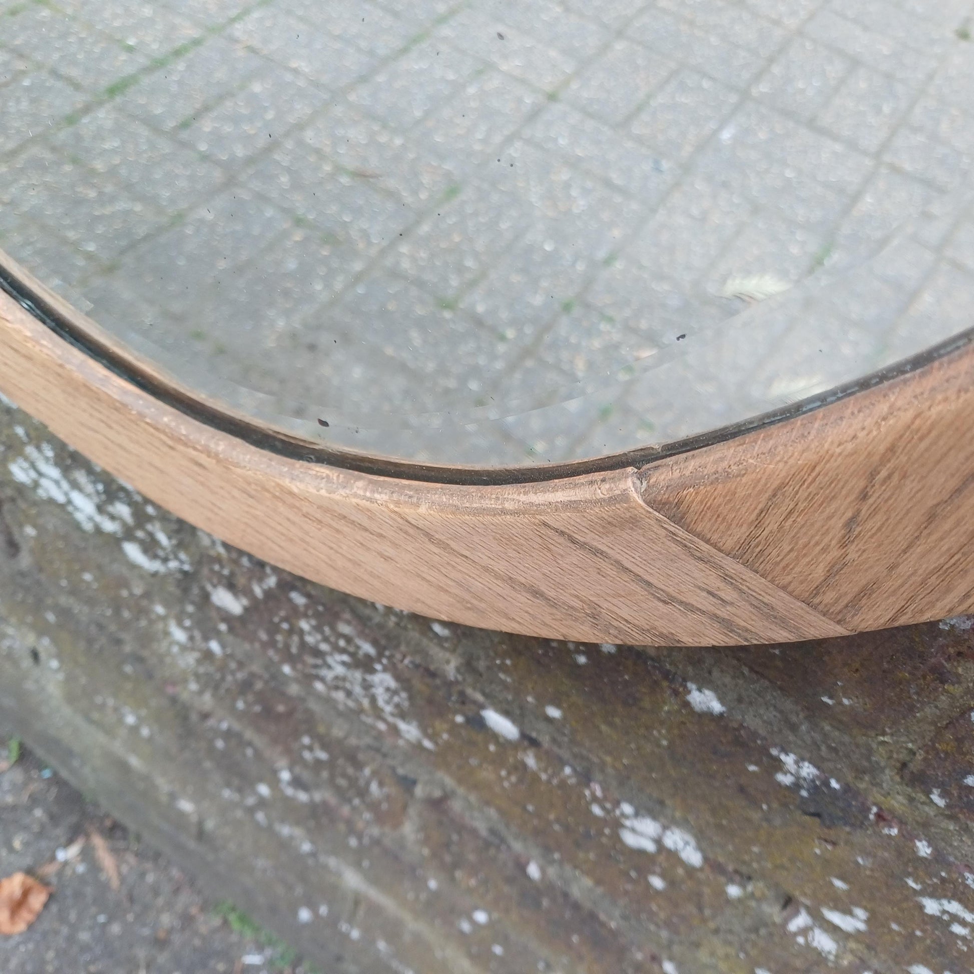 Beautiful Quality Large Vintage Stripped 1920s Solid Oak Oval Wall Mirror with Bevelled Glass