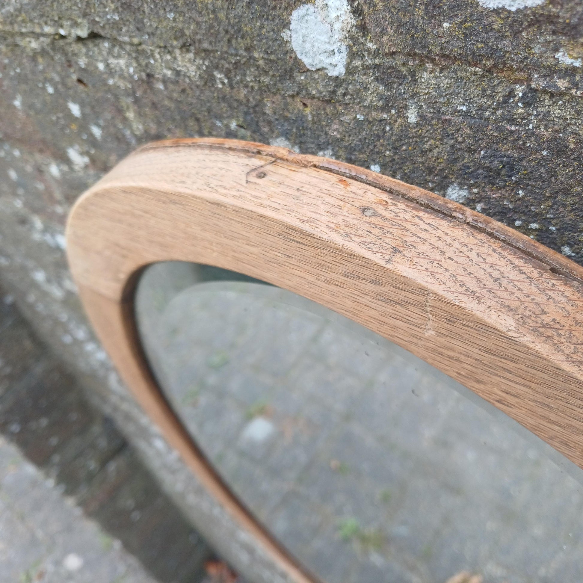 Beautiful Quality Large Vintage Stripped 1920s Solid Oak Oval Wall Mirror with Bevelled Glass