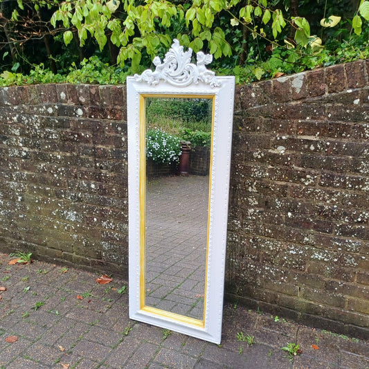 Tall Hand Painted Ornate Wall Mirror with Cherub Detail Vintage White & Gold Rococo Style Full-Length Shabby Chic Mirror FREE HAND Delivery