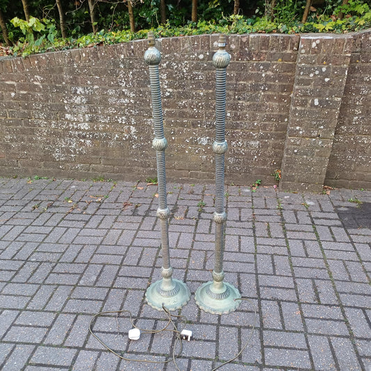 Pair of Vintage Industrial Three Quarter Height Floor Lamps Cast Metal Sculptural Reptile Effect Design PAT Tested