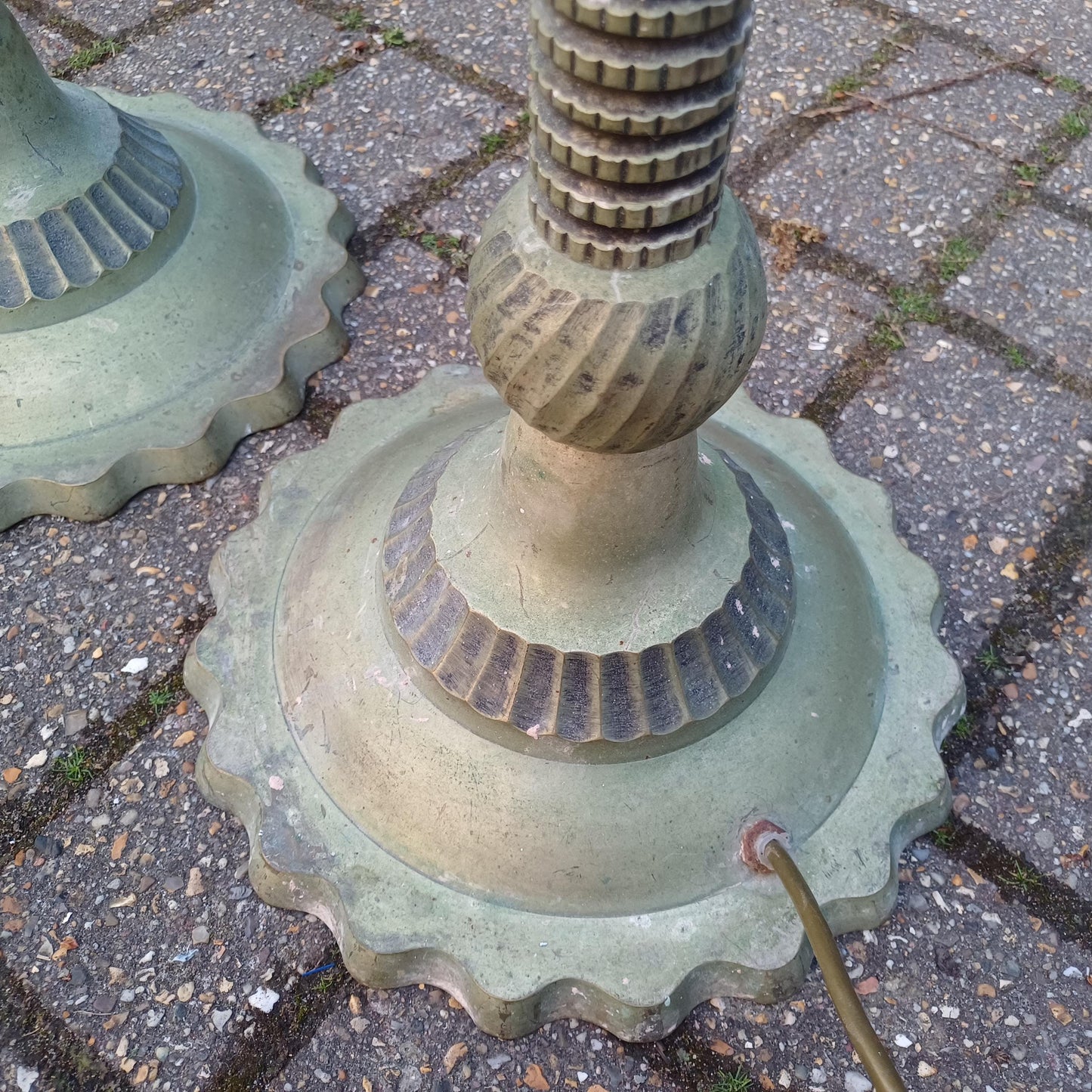 Pair of Vintage Industrial Three Quarter Height Floor Lamps Cast Metal Sculptural Reptile Effect Design PAT Tested