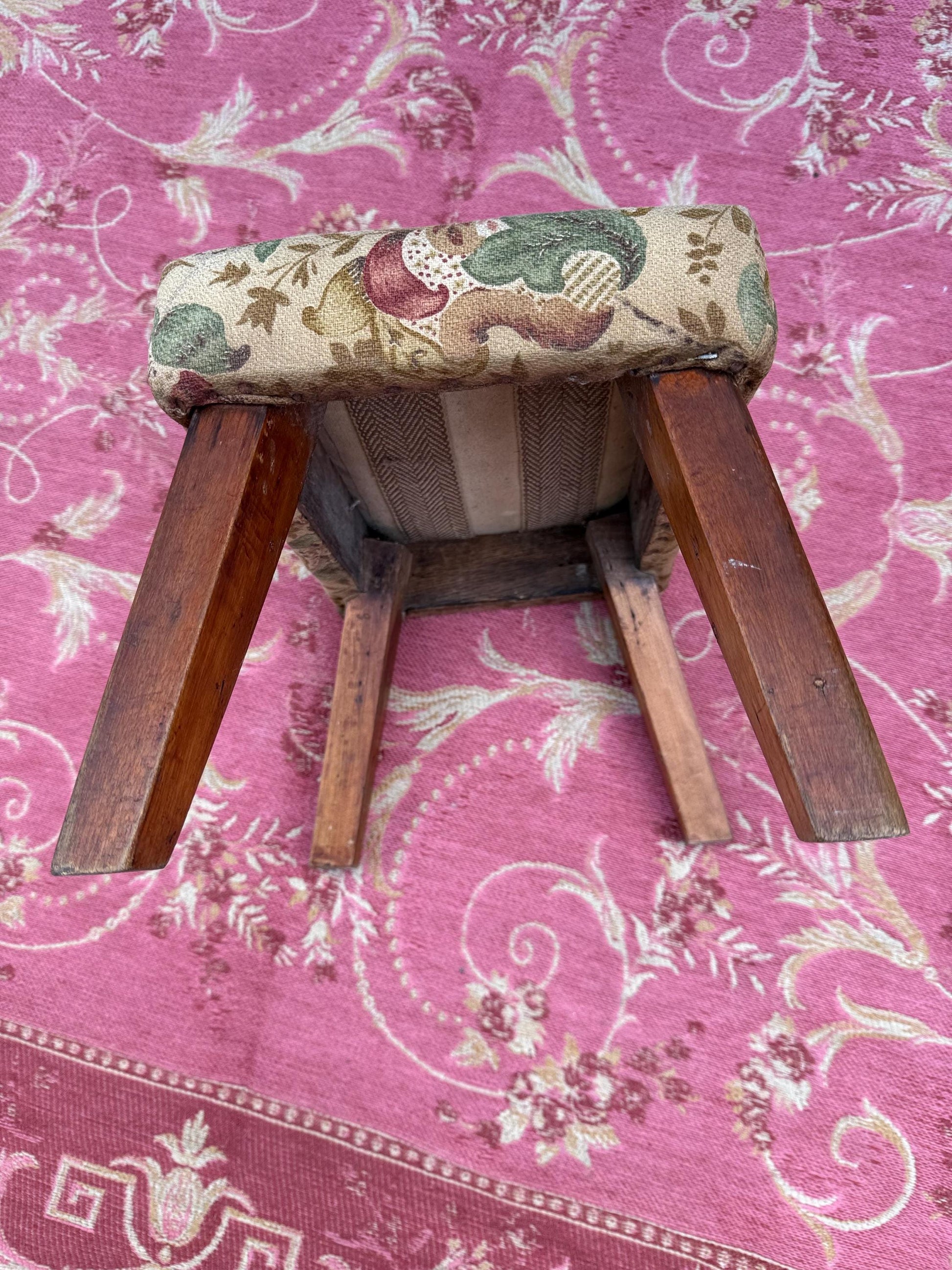 Super vintage retro upholstered stool - small foot stool, vintage footstool, child stool