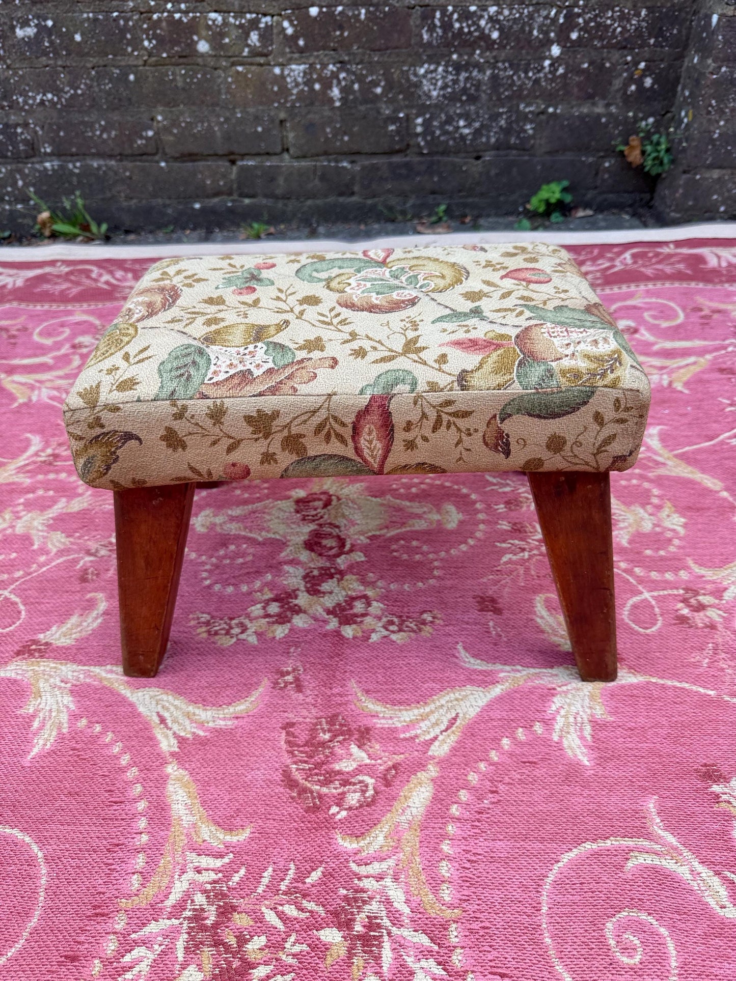 Super vintage retro upholstered stool - small foot stool, vintage footstool, child stool