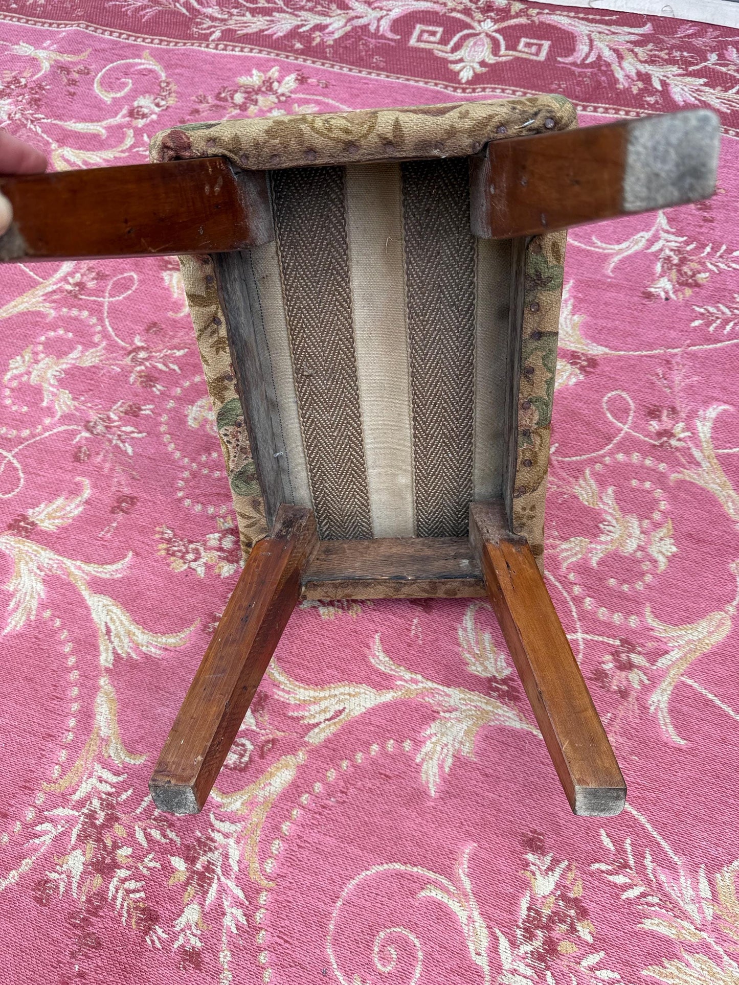 Super vintage retro upholstered stool - small foot stool, vintage footstool, child stool