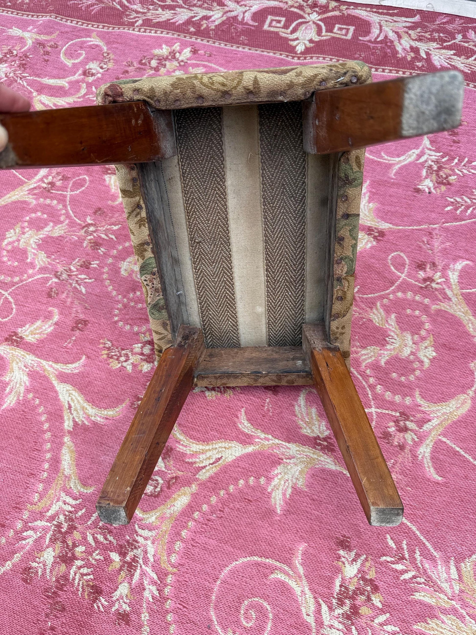 Super vintage retro upholstered stool - small foot stool, vintage footstool, child stool