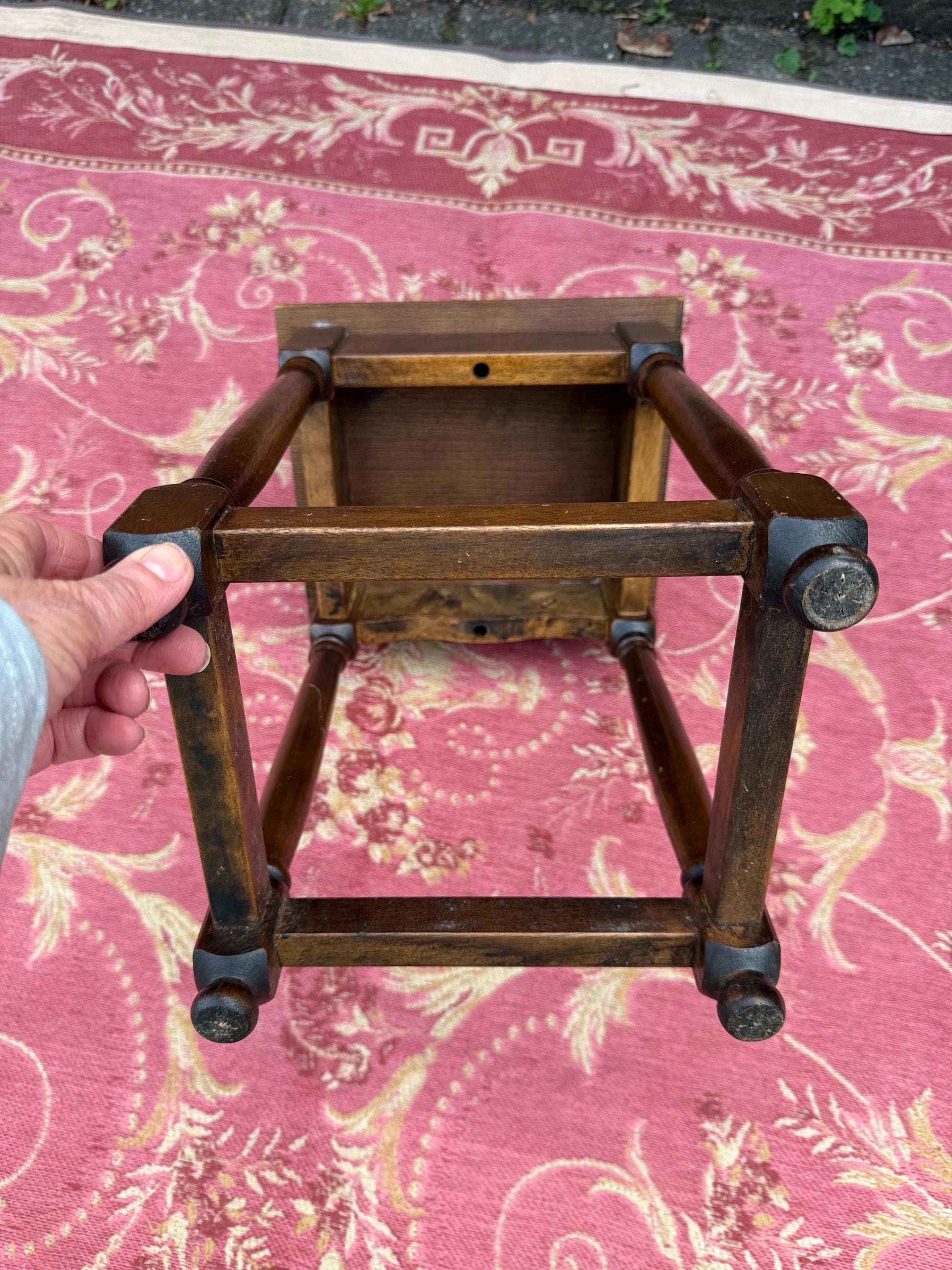 Small wooden vintage table or plant stand or lamp table, vintage side table