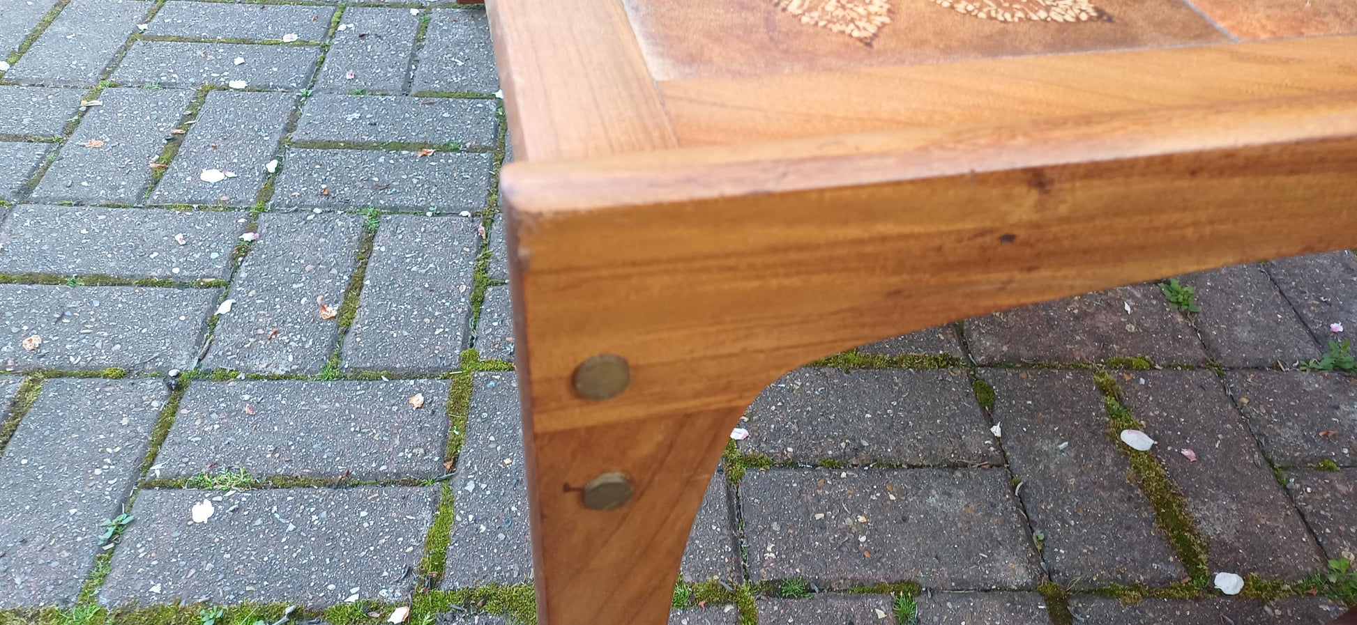 Vintage Mid-Century Modern Teak and Tiled Coffee Table Chestnut Leaf Design 1970s Retro Boho Scandi Style FREE HAND Delivery