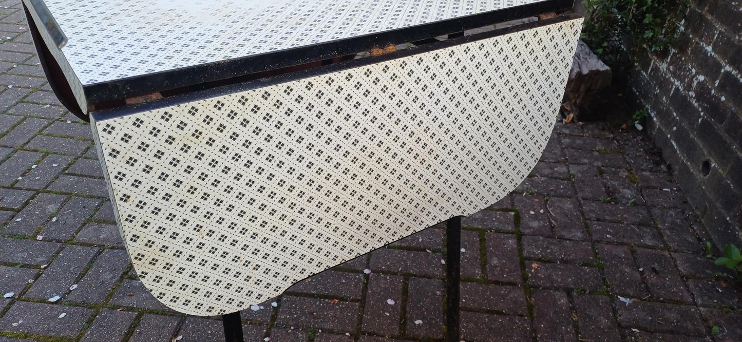 Classic American Vintage Retro Funky Drop Leaf Geometric Formica and Metal Kitchen Dining Table Quintessential 50s Décor FREE HAND Delivery