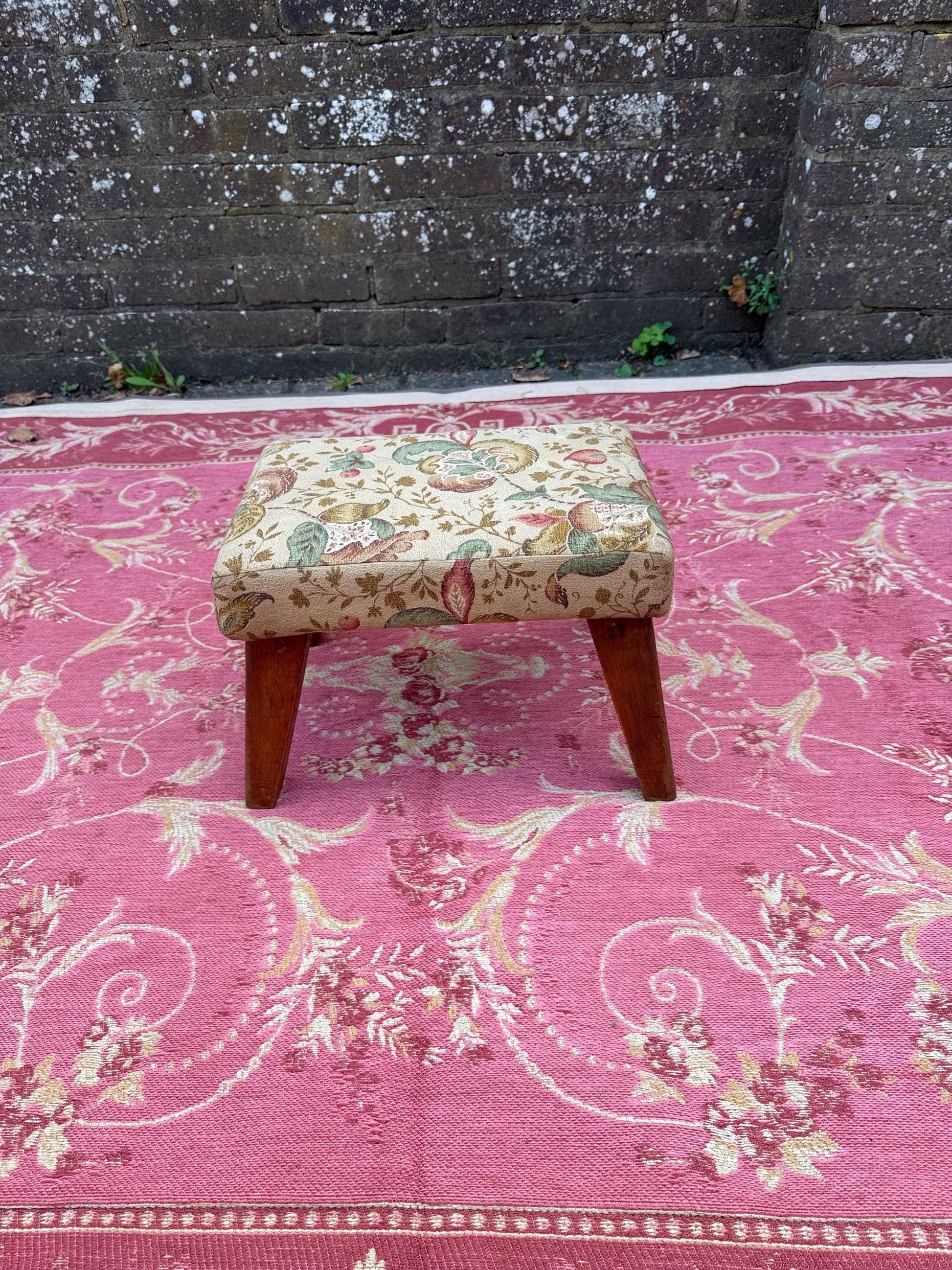 Super vintage retro upholstered stool - small foot stool, vintage footstool, child stool