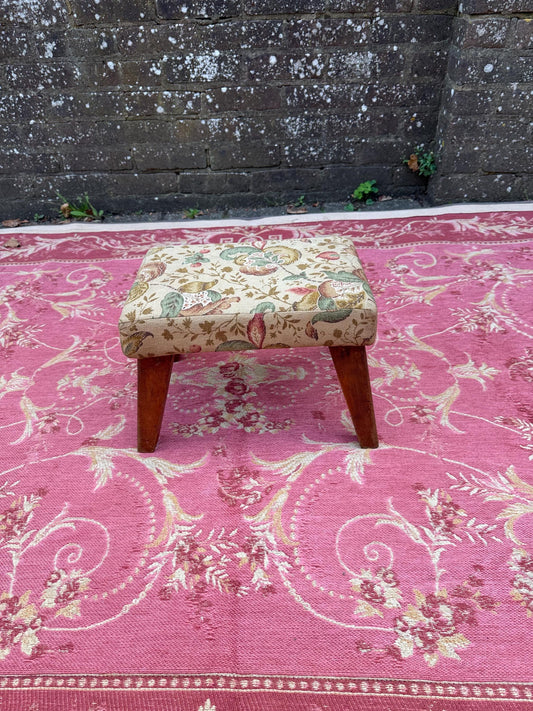Super vintage retro upholstered stool - small foot stool, vintage footstool, child stool